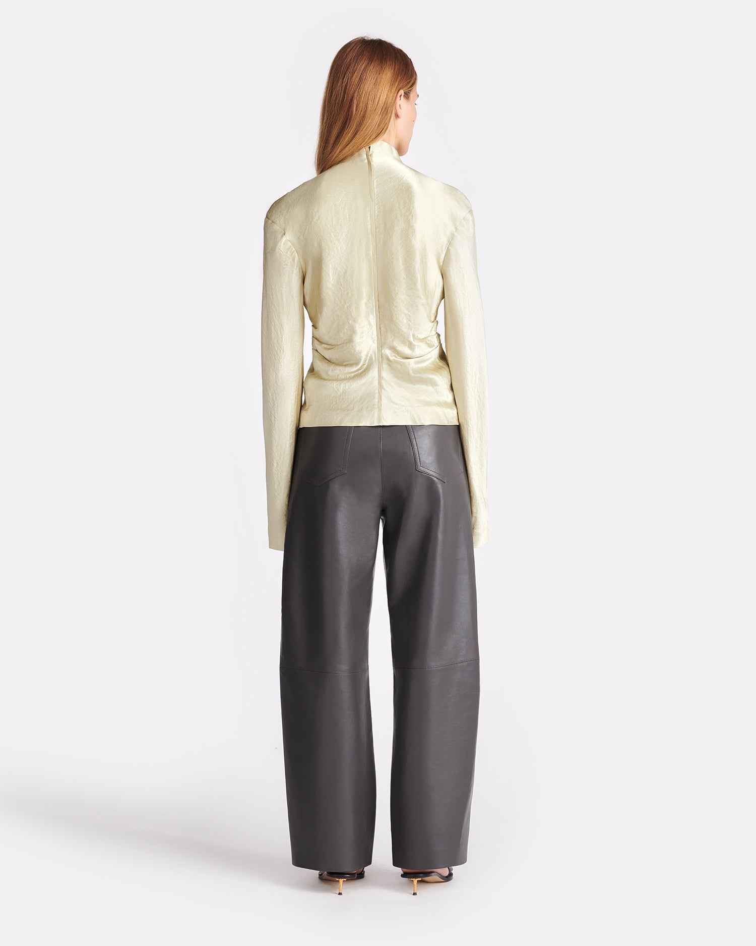 Crinkled-Satin Turtleneck Top - 4