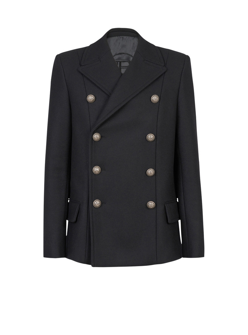 Wool pea coat with double-breasted silver-tone buttoned fastening 1