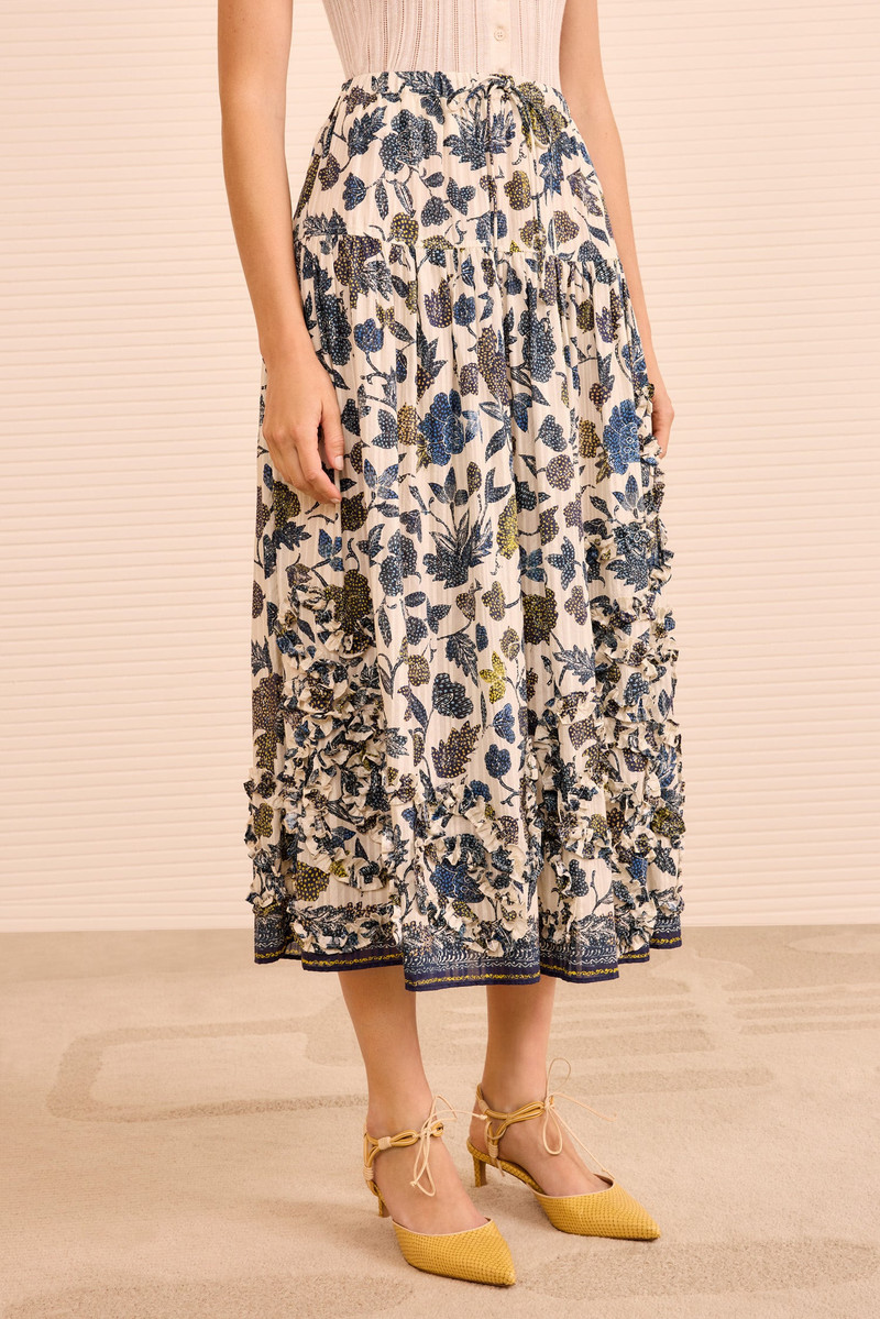 ULLA JOHNSON Alexandra Ruffled Cotton Midi Skirt outlook