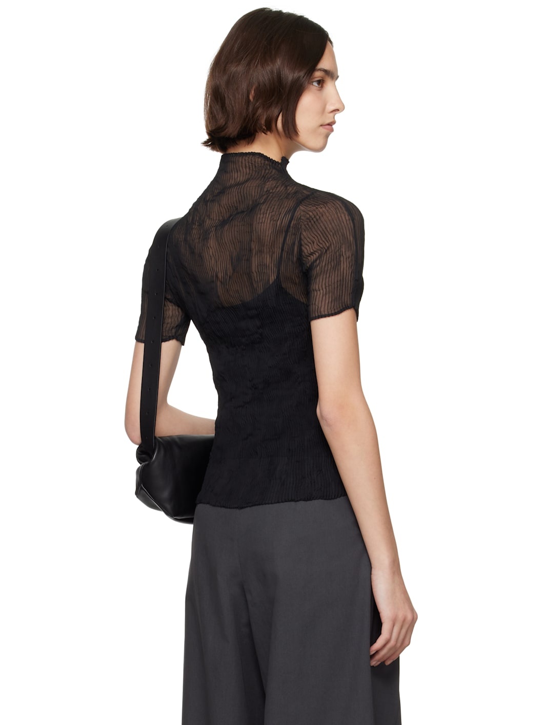 Black Chiffon Twist BK/WT-56 Turtleneck - 3
