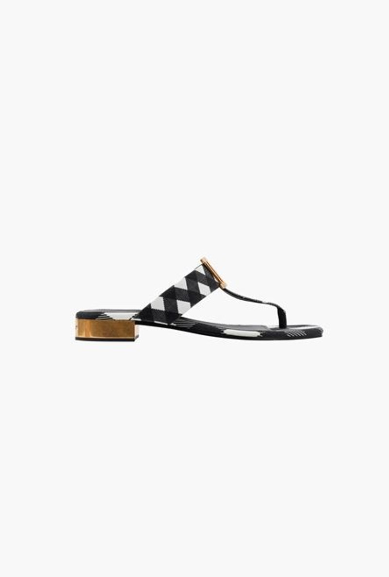 Leather and canvas Sofia sandals with a black and white gingham print 1