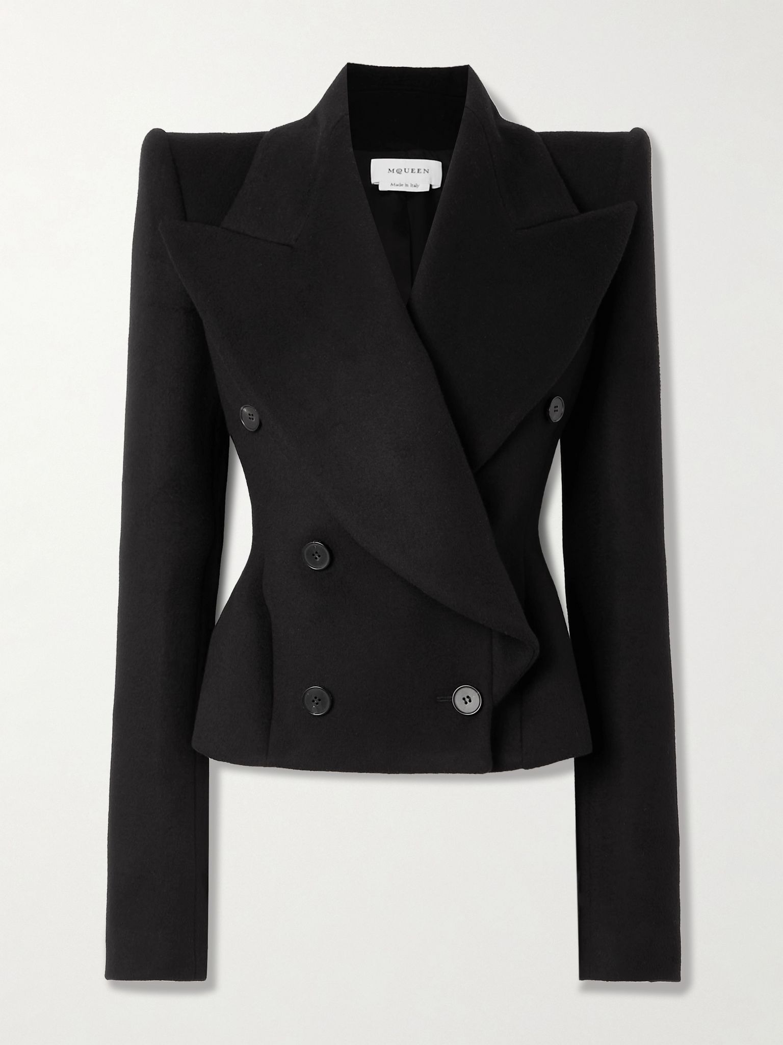 Double-breasted wool and cashmere-blend blazer Black - 1