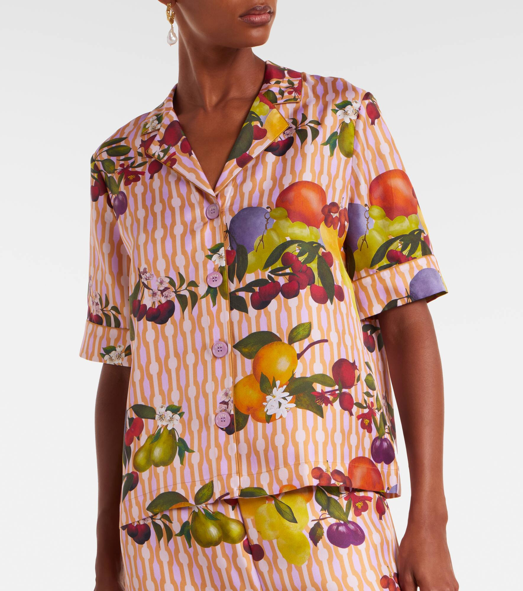 Cherry printed silk twill shirt - 5