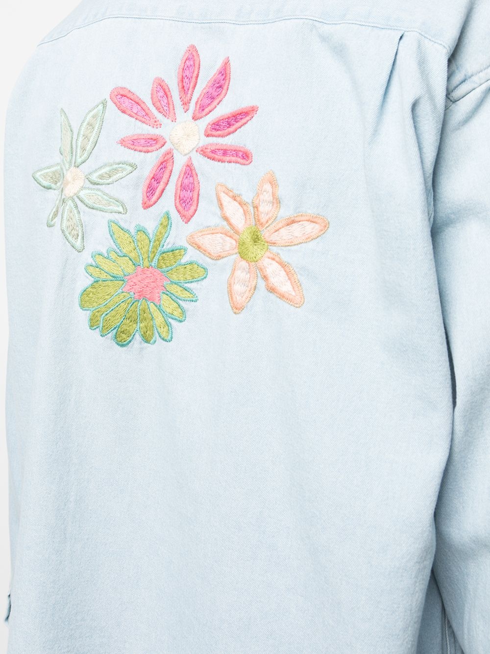 floral-embroidered denim shirt - 5