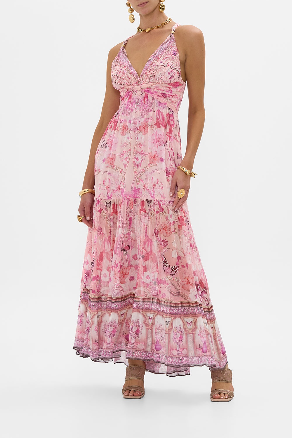 BEAD STRAP GATHERED PANEL DRESS - 2
