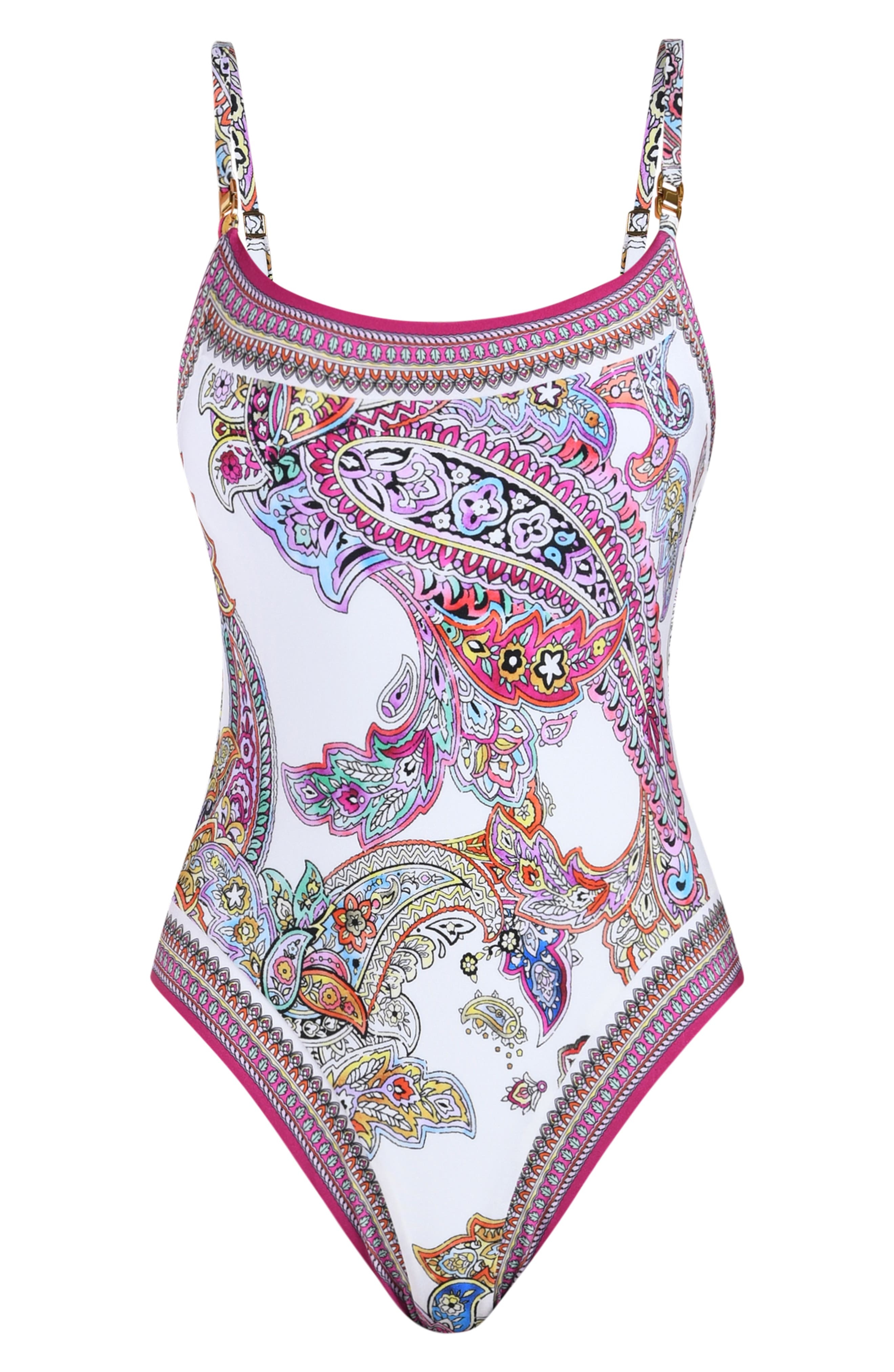 L'AGENCE Remi Bright Paisley One-Piece Swimsuit in White Multi at Nordstrom - 3