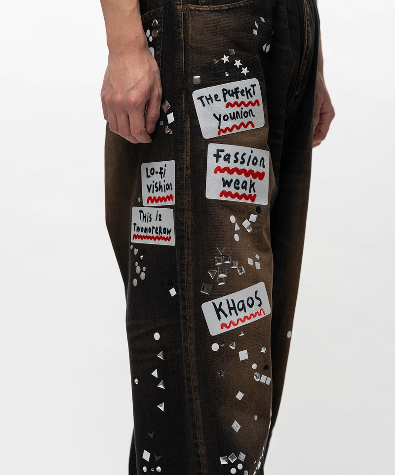 Embellished Sticker Denim Pants 8