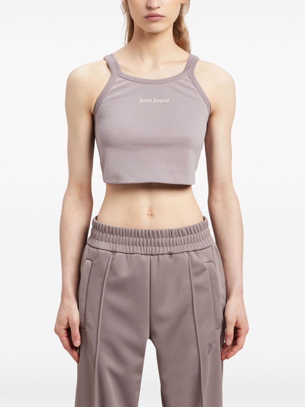 logo-print cropped tank top - 3