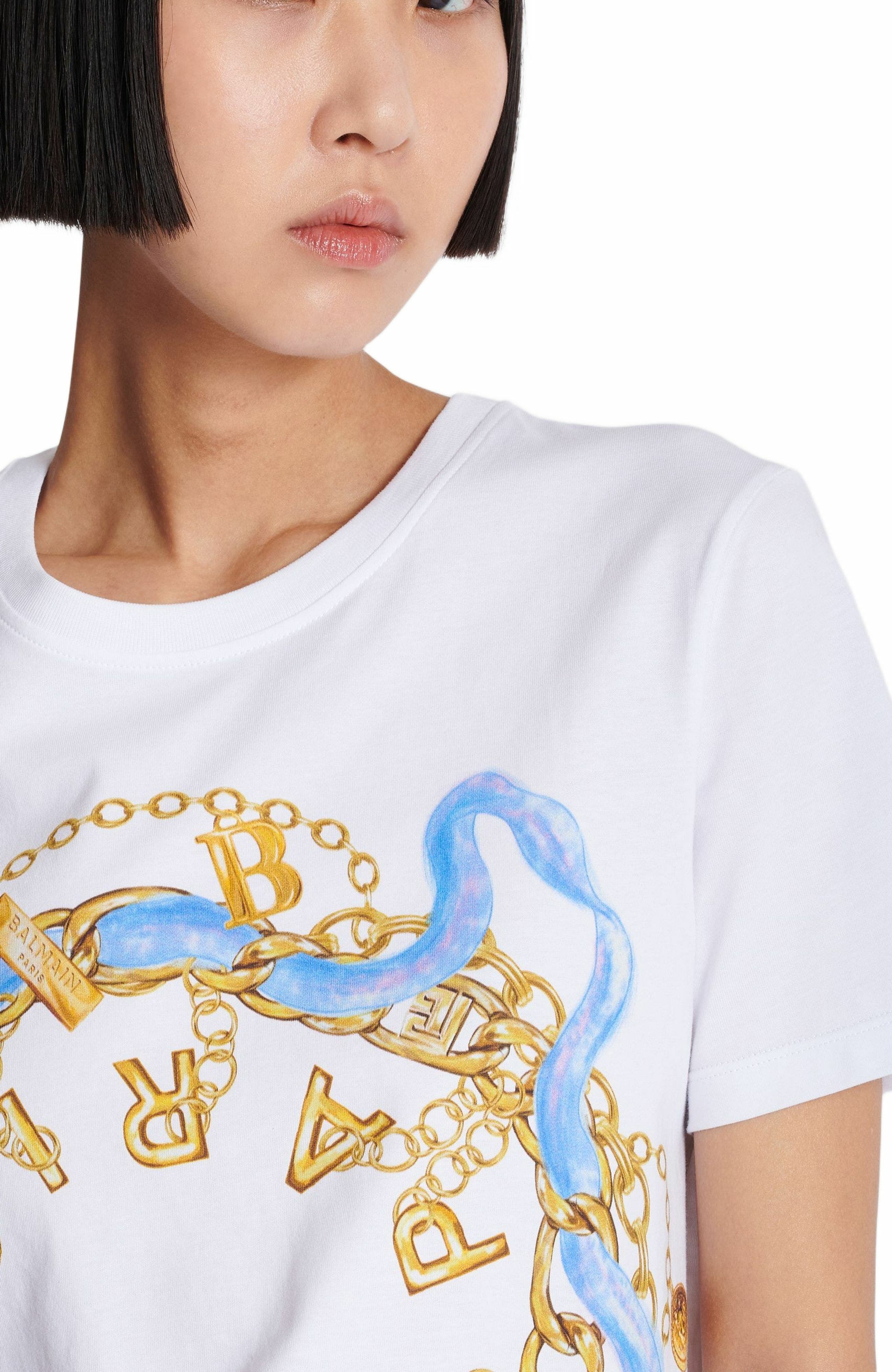 T-shirt with Balmain Paris Chain print in White at Nordstrom - 6
