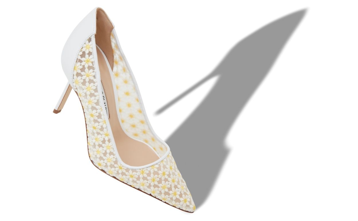 White Lace Daisy Pointed Toe Pumps - 2