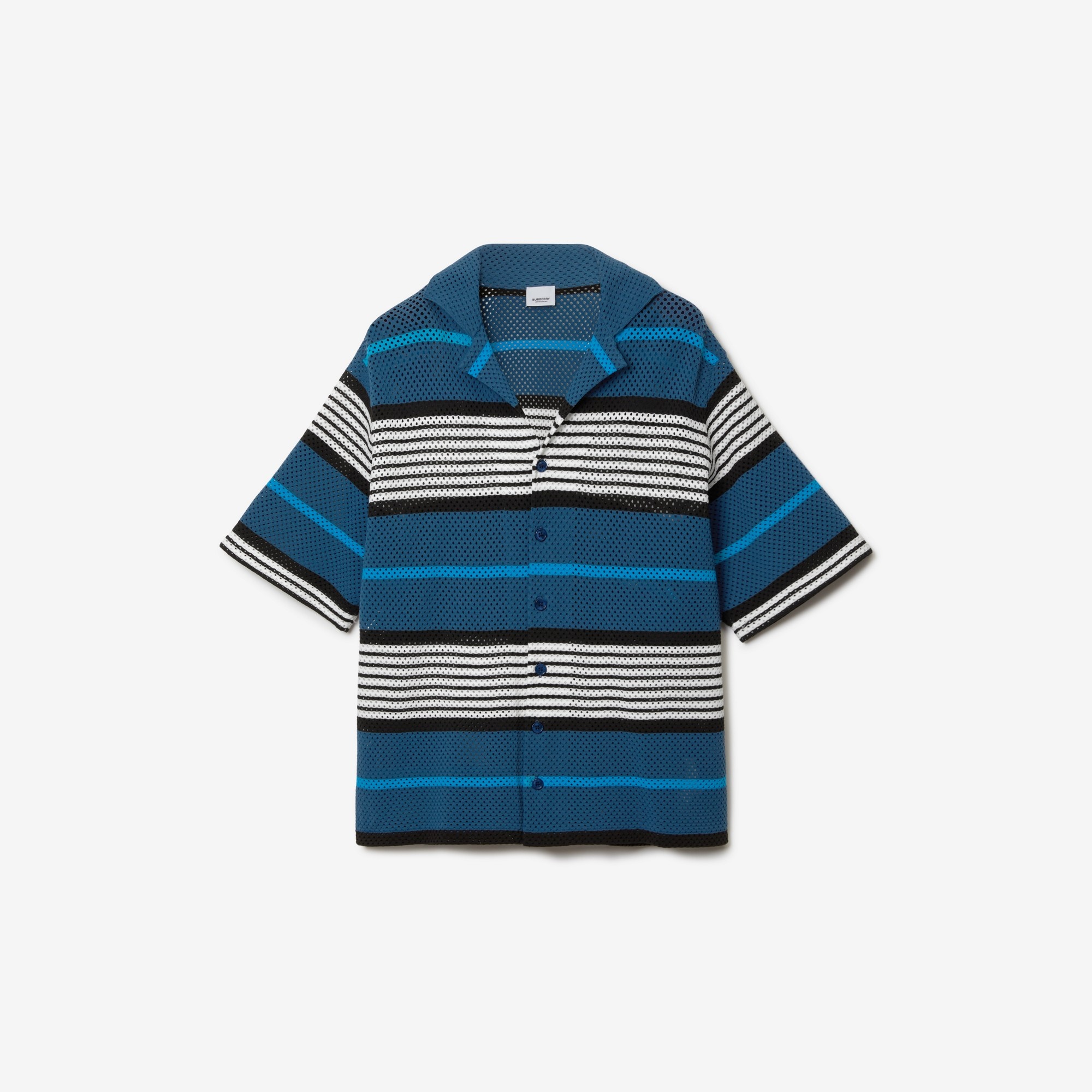 Short-sleeve Stripe Print Nylon Oversized Shirt - 1