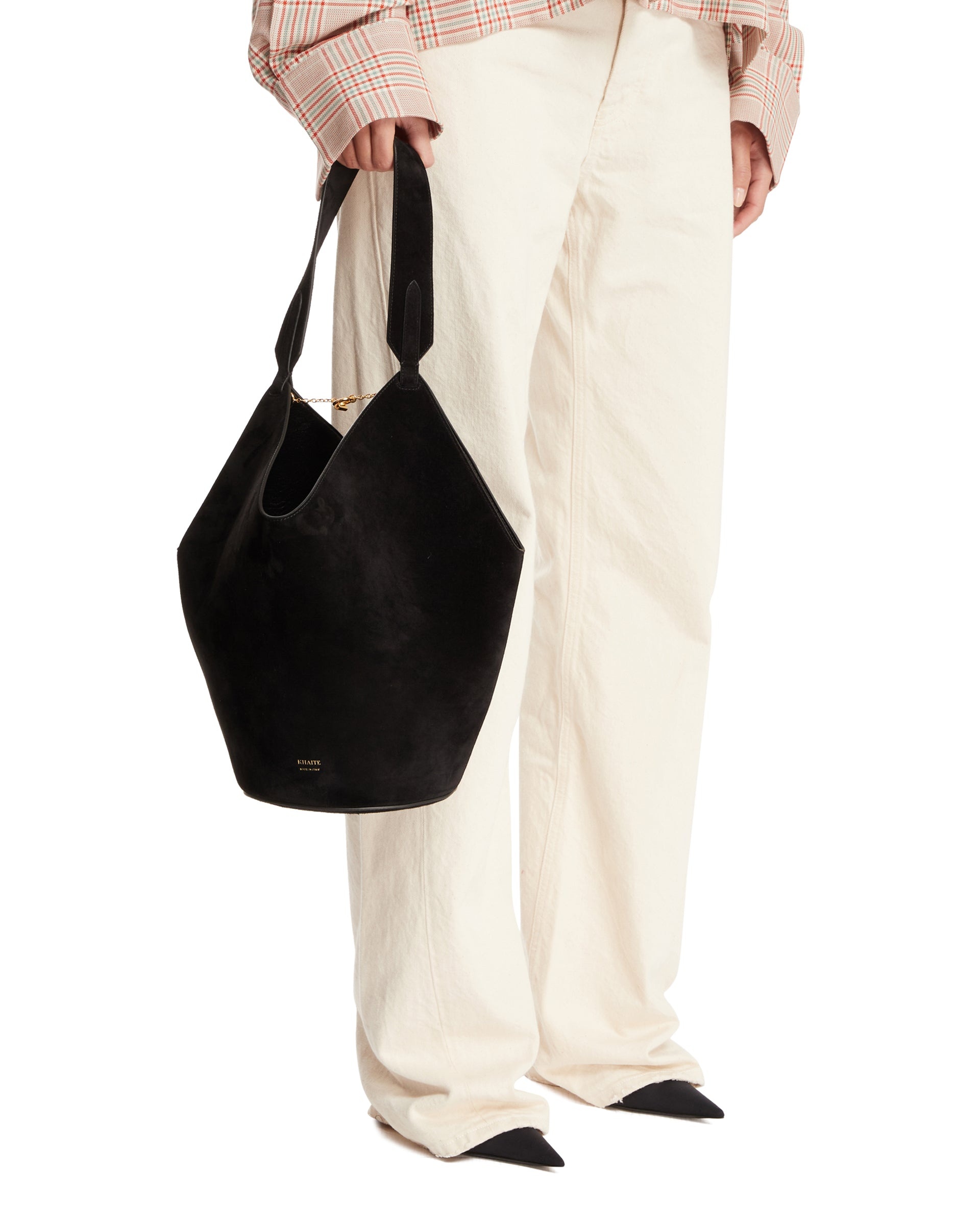 Black Small Lotus Leather Tote - 4