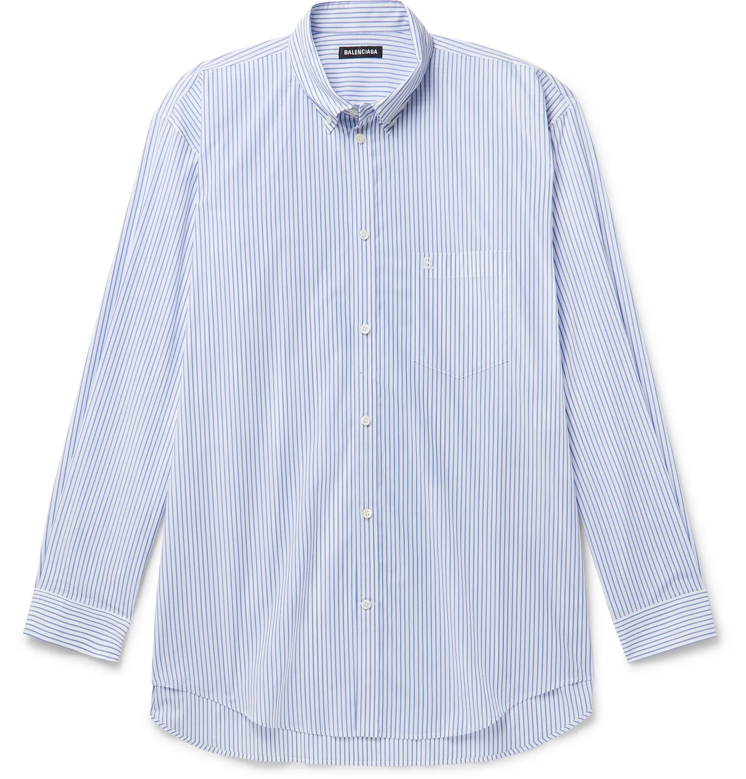 Oversized Button-Down Collar Logo-Print Striped Cotton Shirt - 1