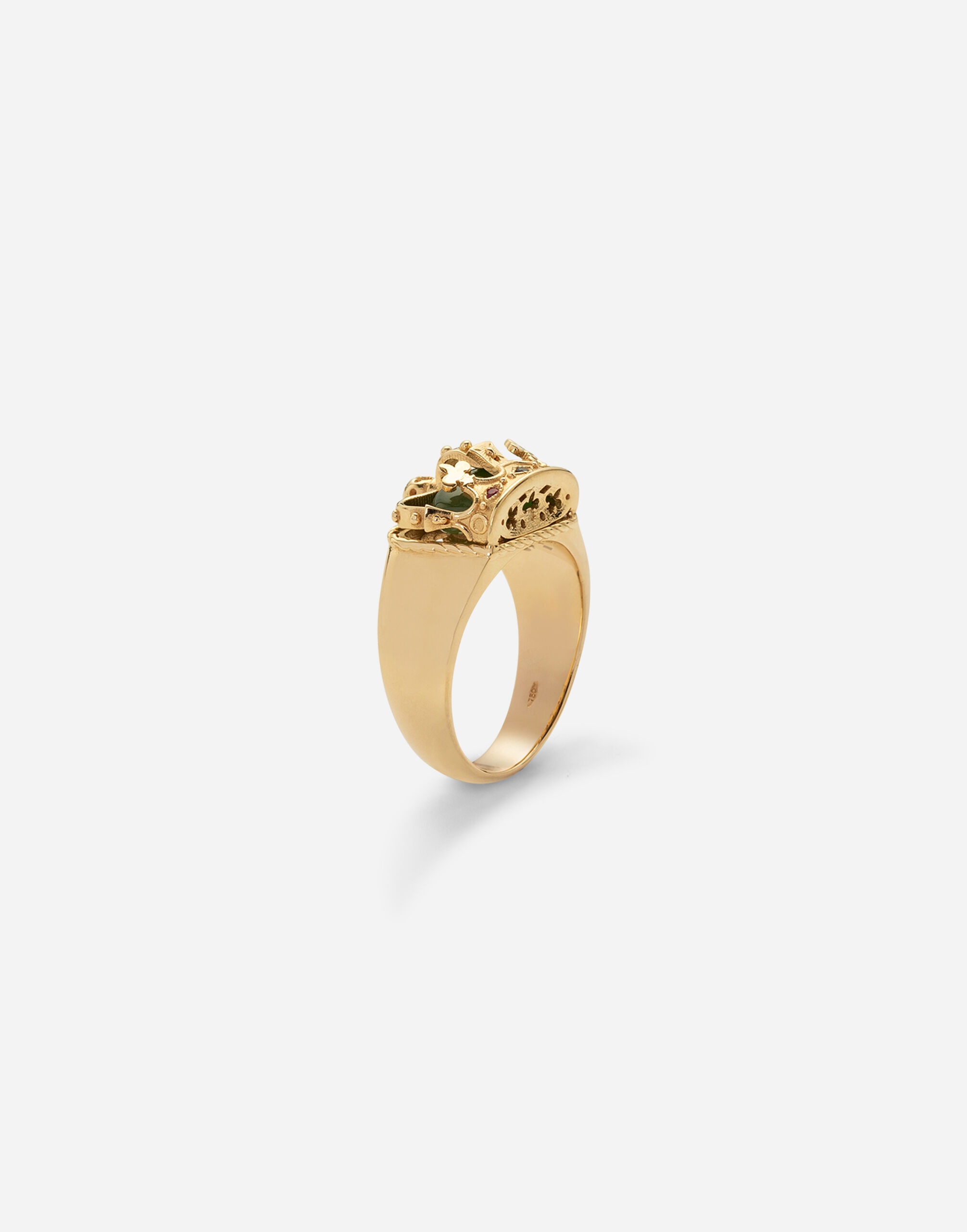 Crown yellow gold ring with green jade on the inside - 2