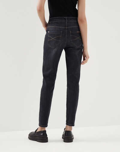 Brunello Cucinelli Stretch denim slim trousers with shiny leather tab outlook