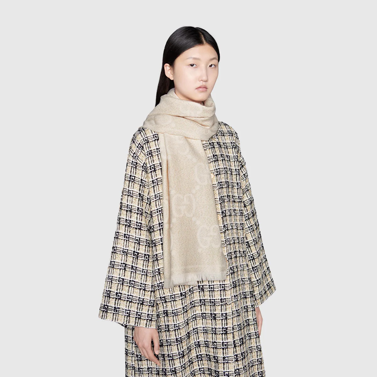 GG wool jacquard scarf - 3