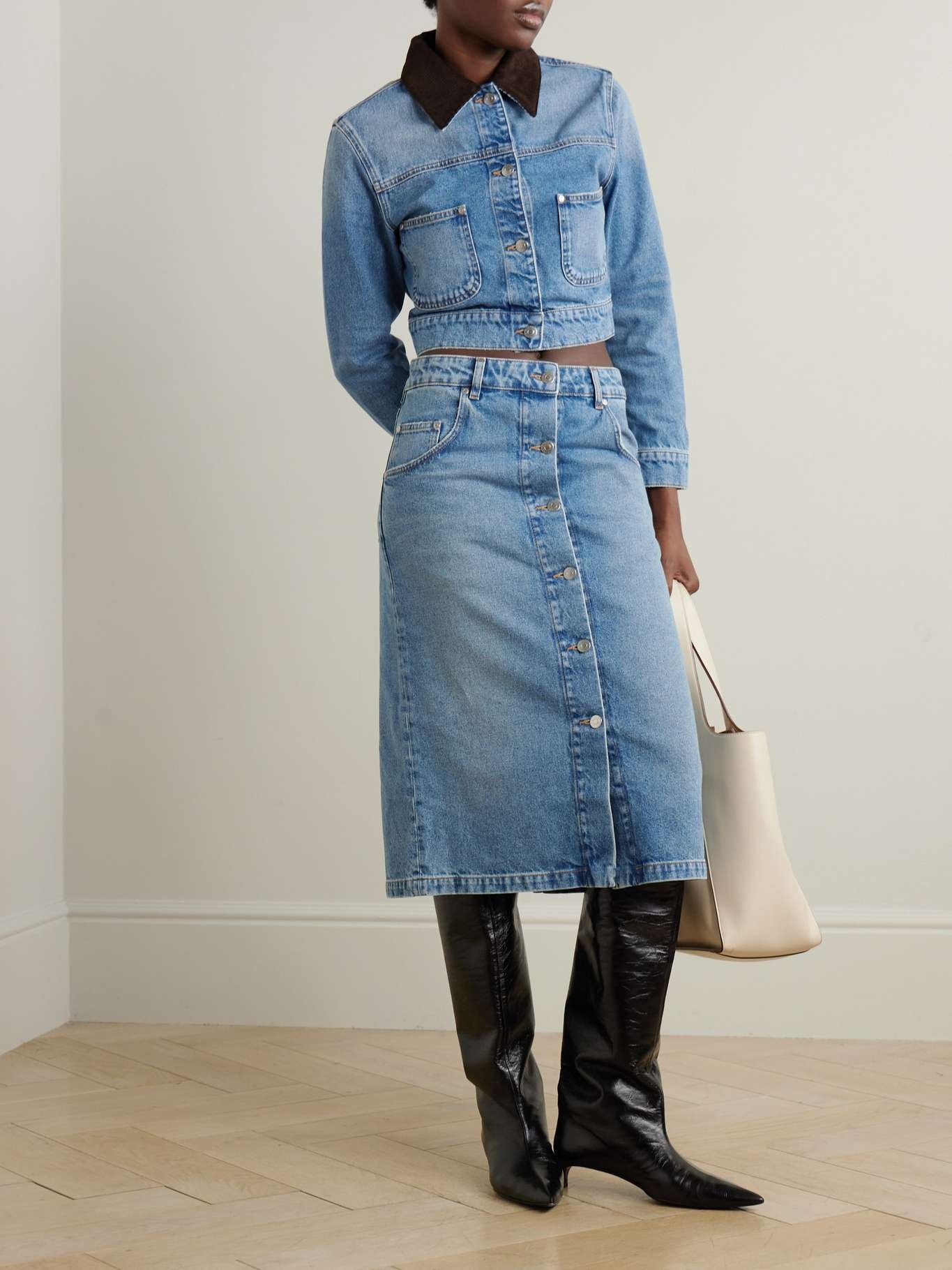 Embellished organic denim midi skirt Blue - 2