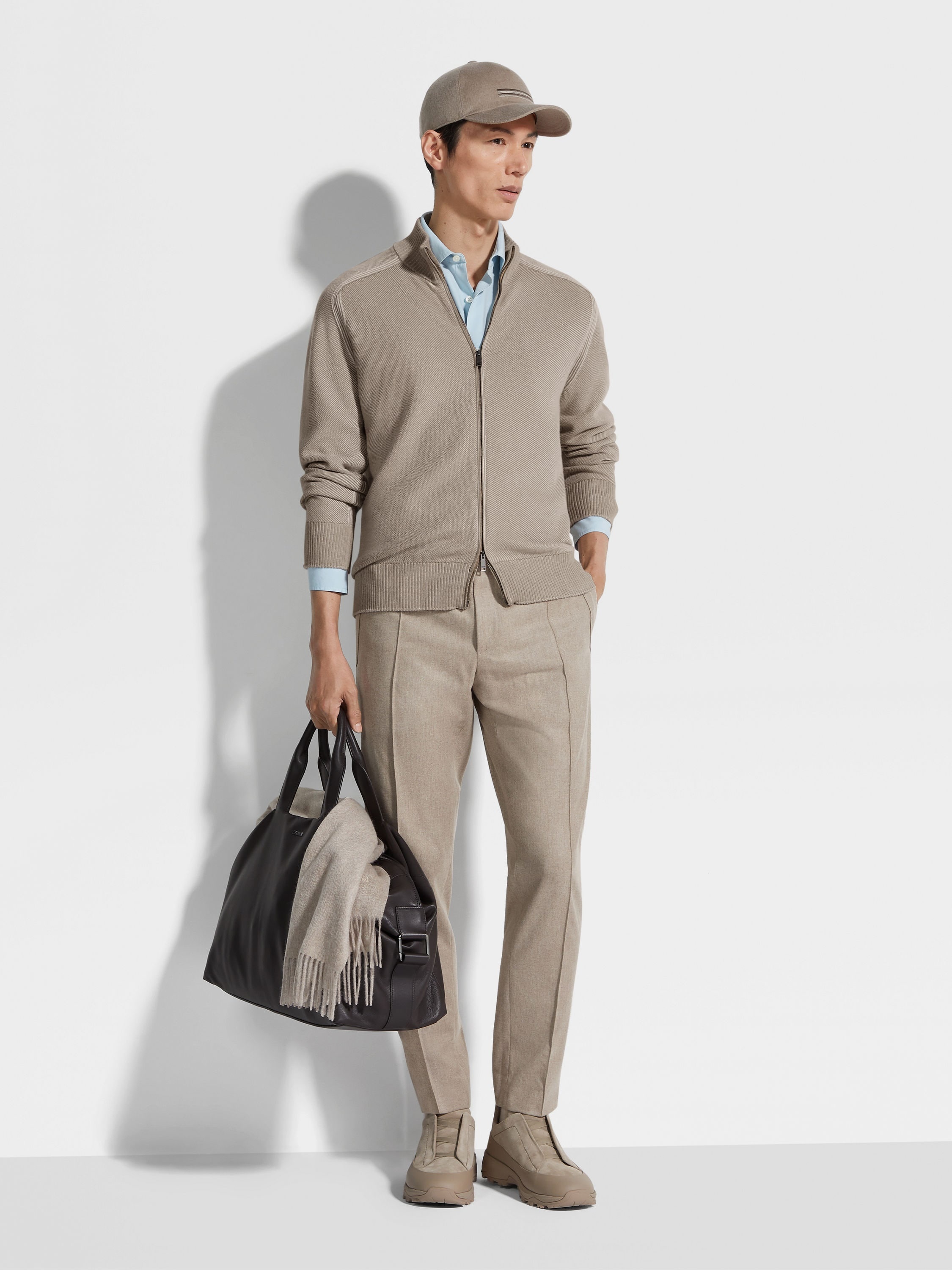 LIGHT TAUPE CASHSETA FULL ZIP CARDIGAN - 3