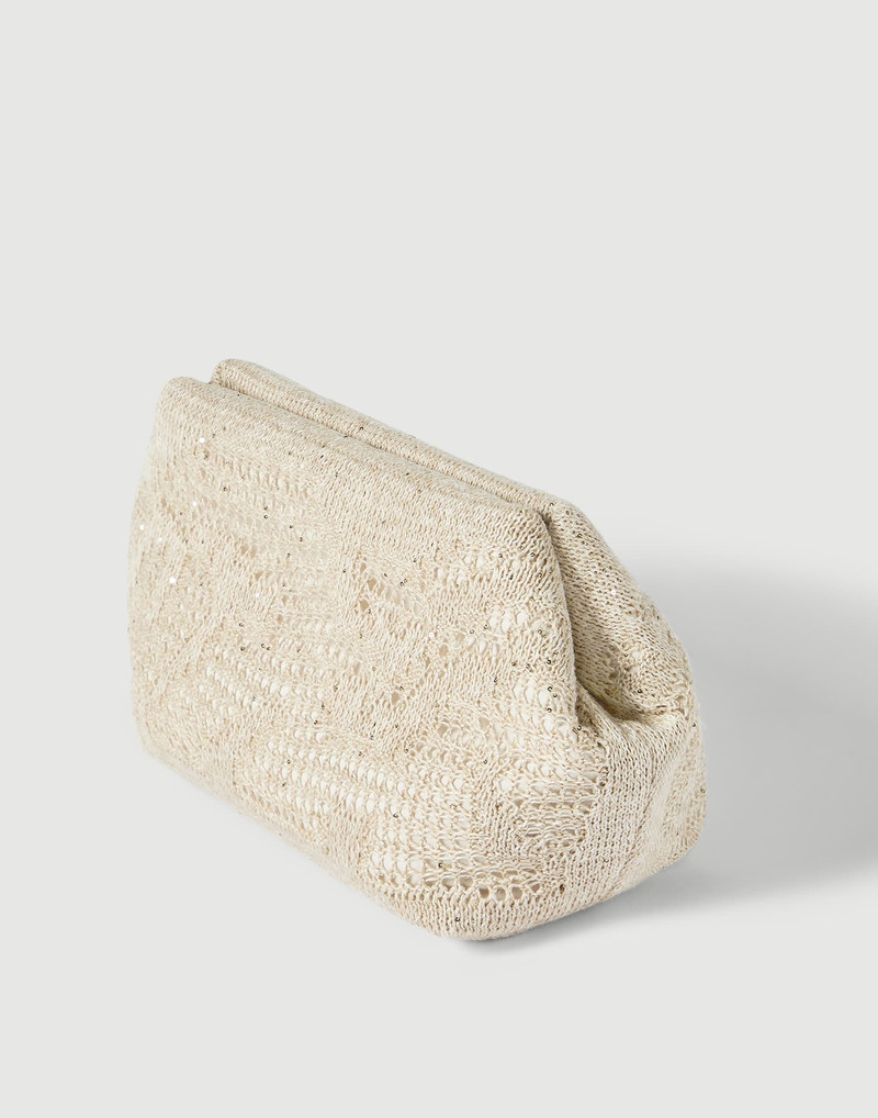Dazzling water lillies knit pouch bag in linen and cotton 3