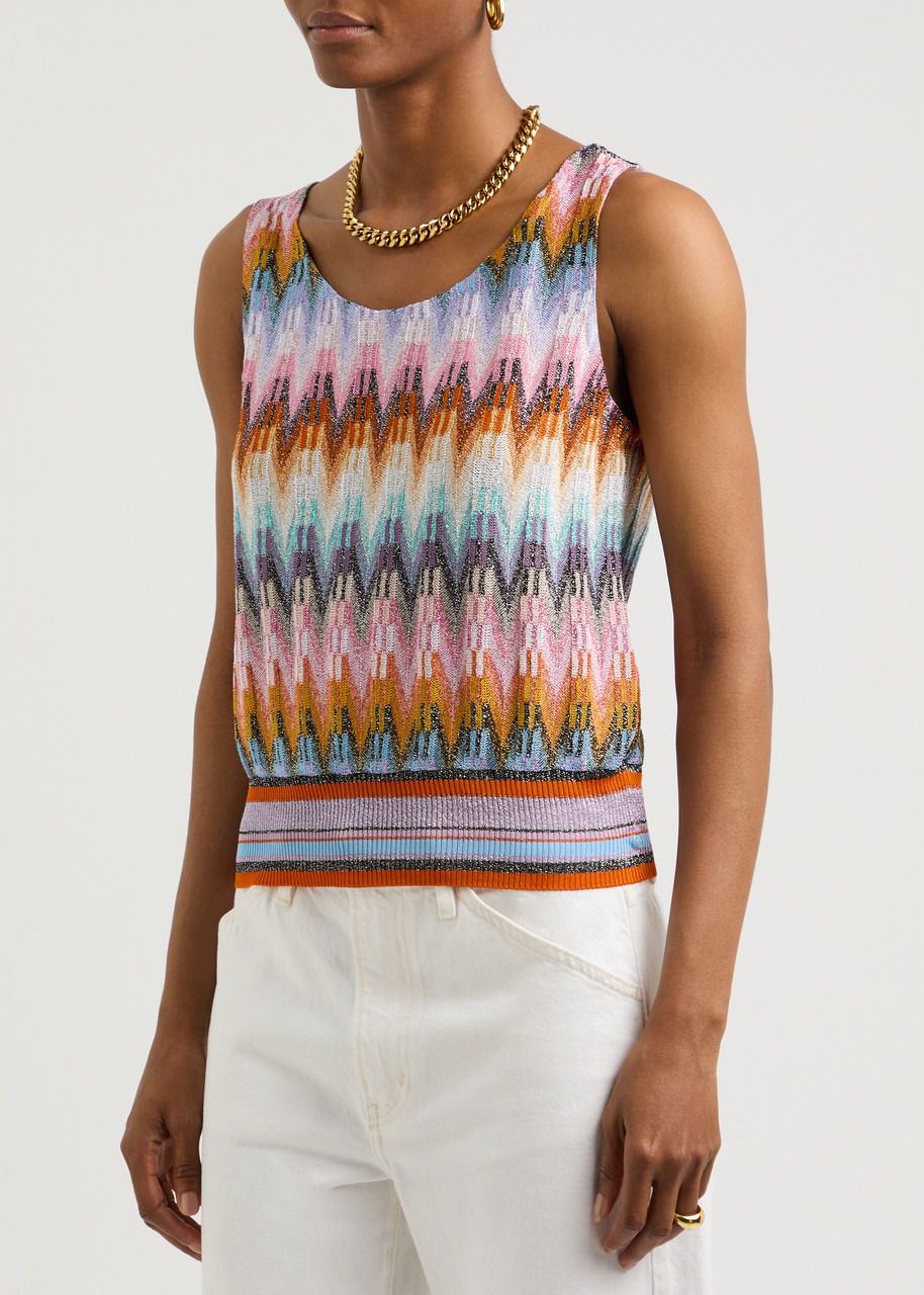 Zigzag-intarsia metallic-knit tank - 2