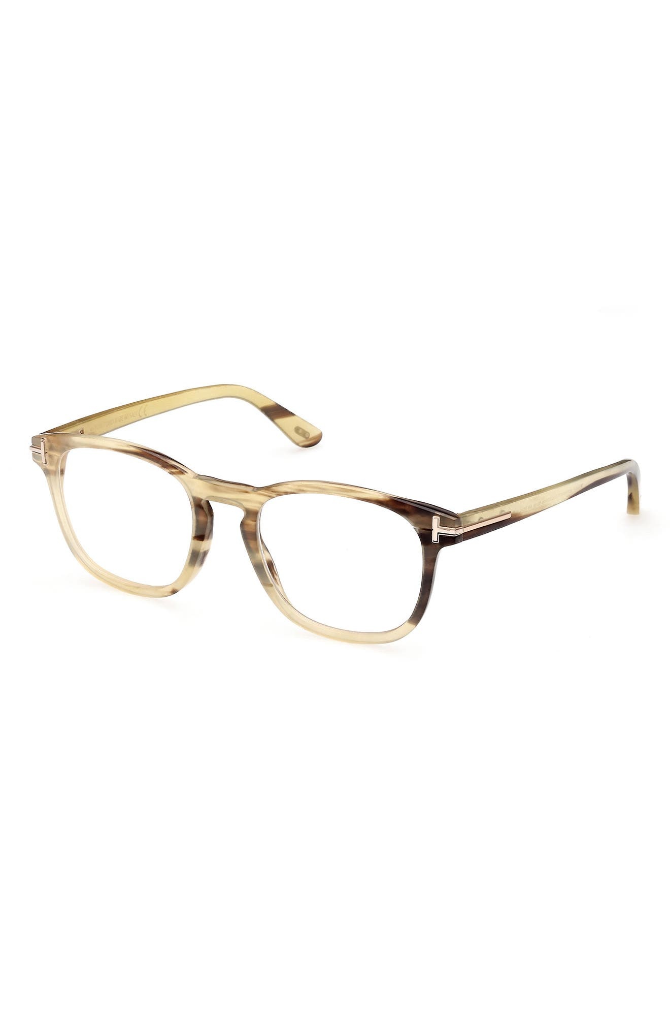 TOM FORD 50mm Square Optical Glasses in Light Brown Striped /T Logo at Nordstrom - 3