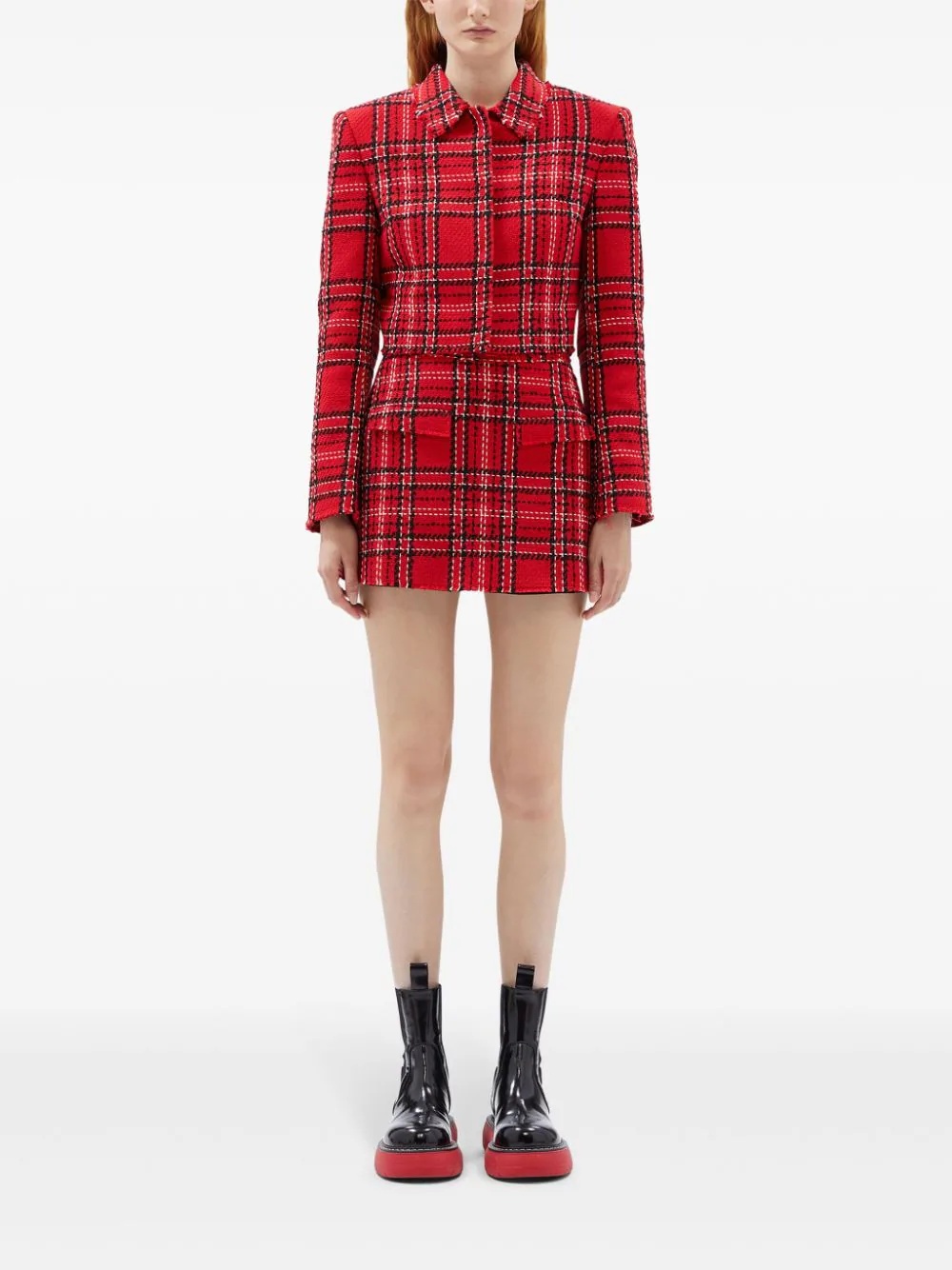 Red Checks Cropped Jacket - 3