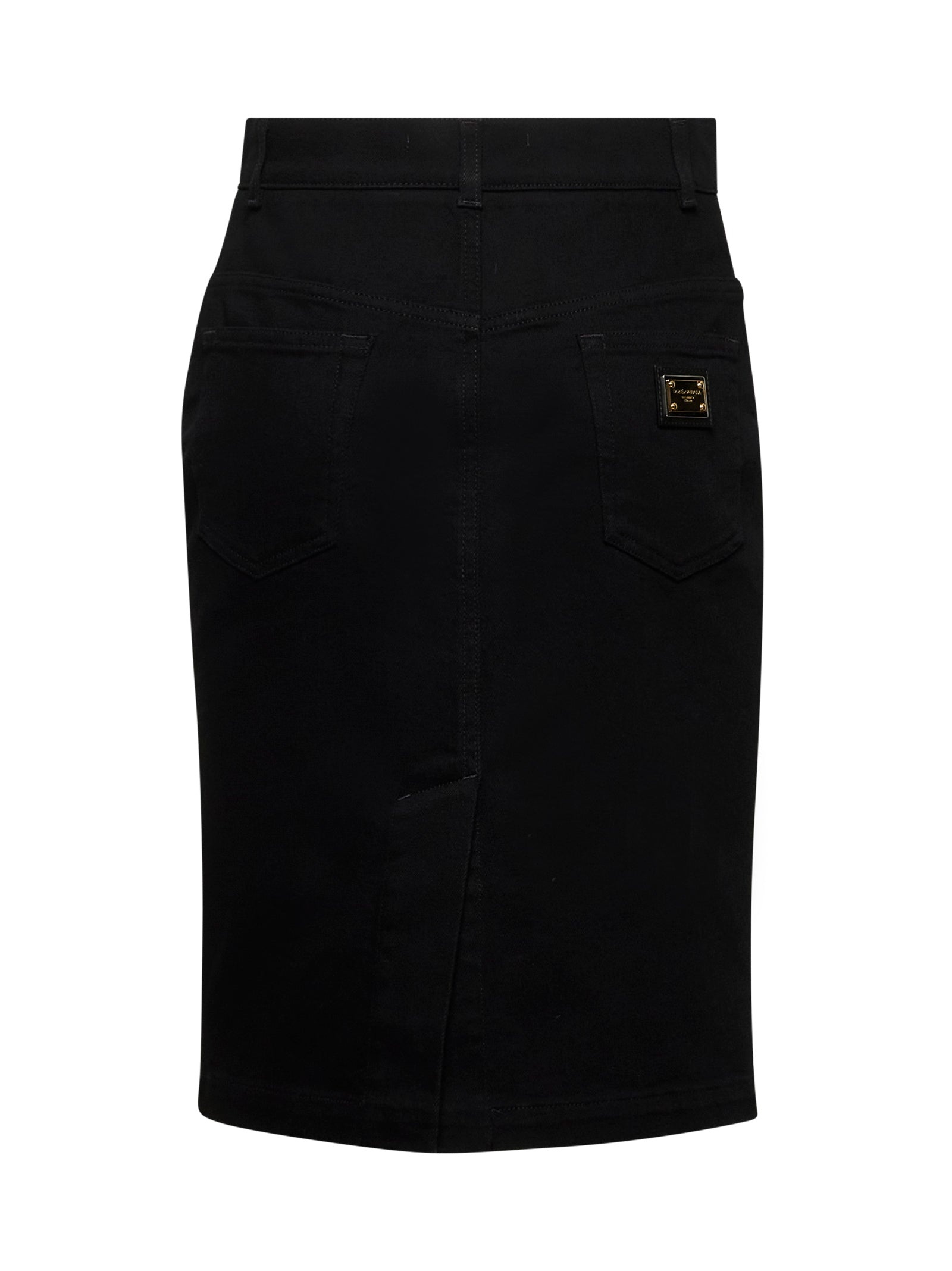 Black stretch denim midi skirt - 2