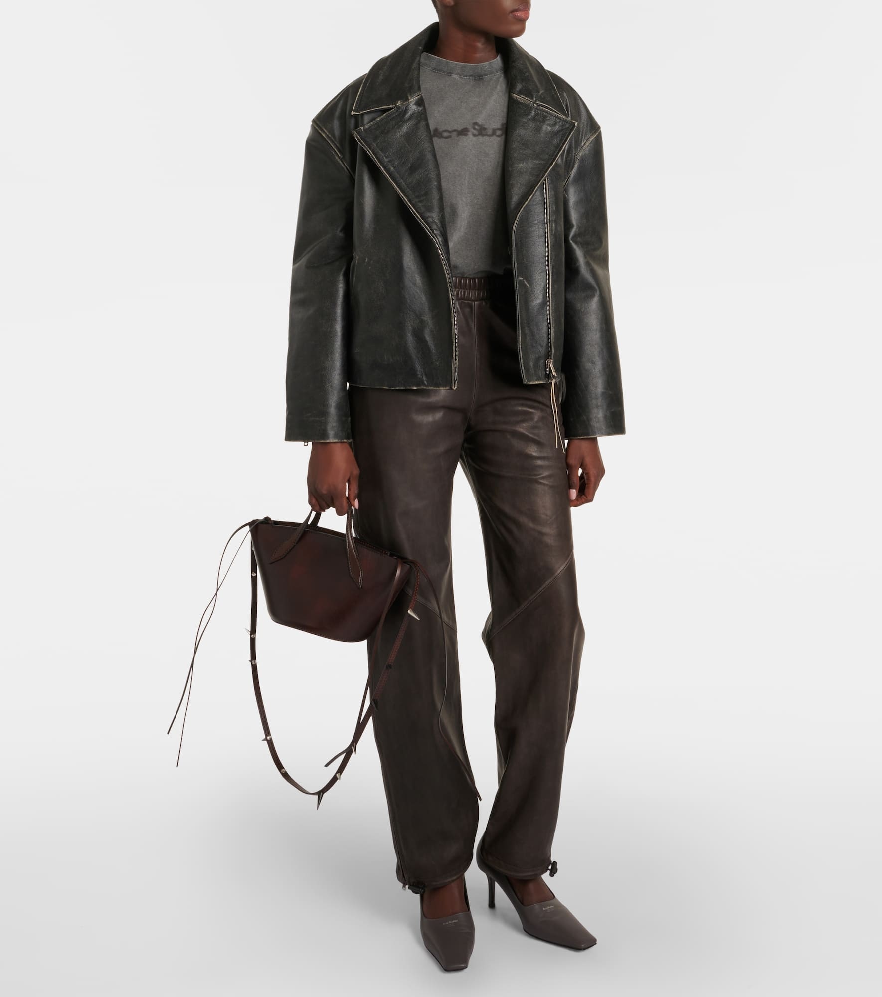 Embossed leather sweatpants - 2