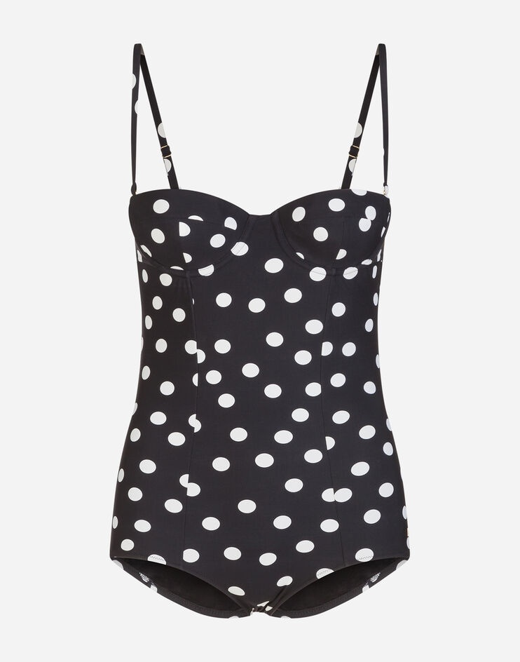 One-piece balconette swimsuit with polka dot print - 1