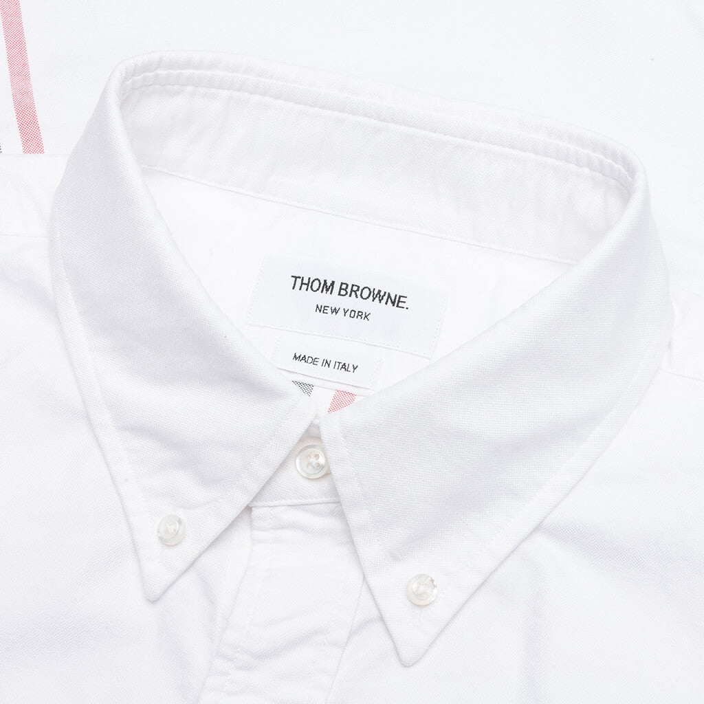 THOM BROWNE SOLID OXFORD STRAIGHT FIT BUTTON DOWN L/S SHIRT - WHITE - 3