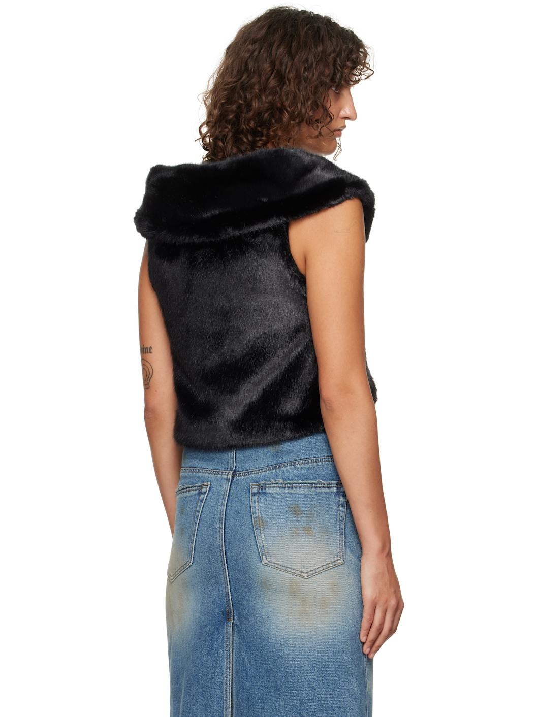 Black Cropped Faux-Fur Vest - 3