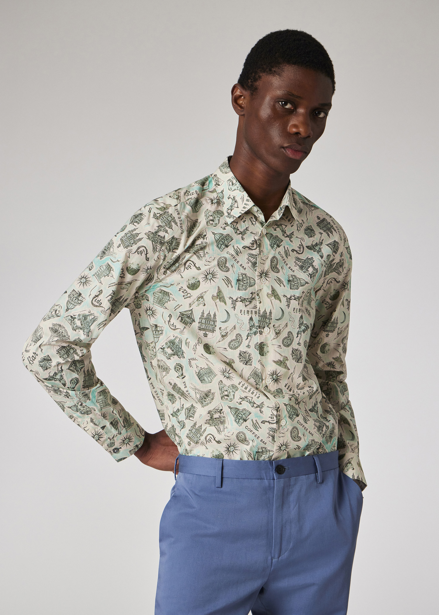 Green Cotton Long-Sleeve 'Souvenir' Shirt - 5