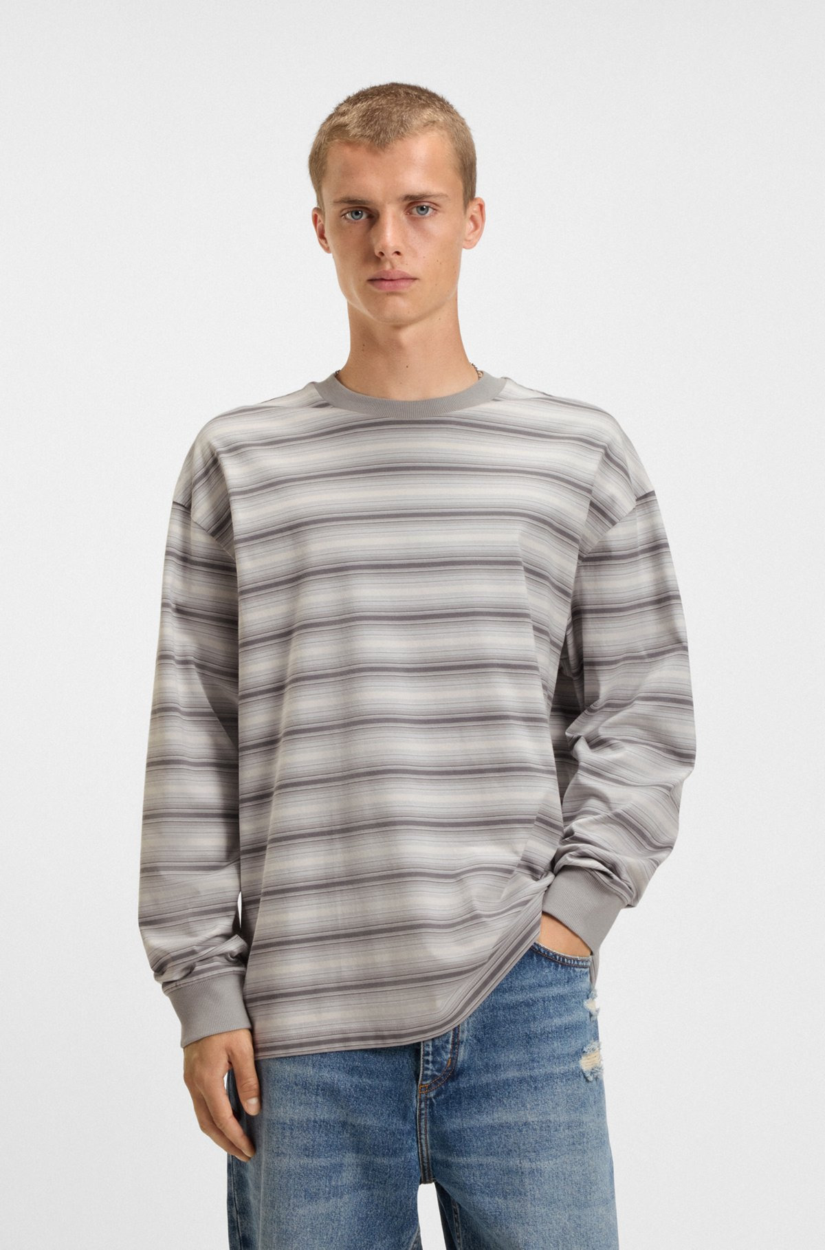LOOSE-FIT COTTON T-SHIRT WITH HORIZONTAL STRIPES - 2
