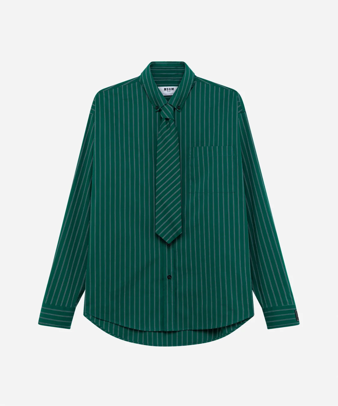 Striped poplin shirt with tie - 1