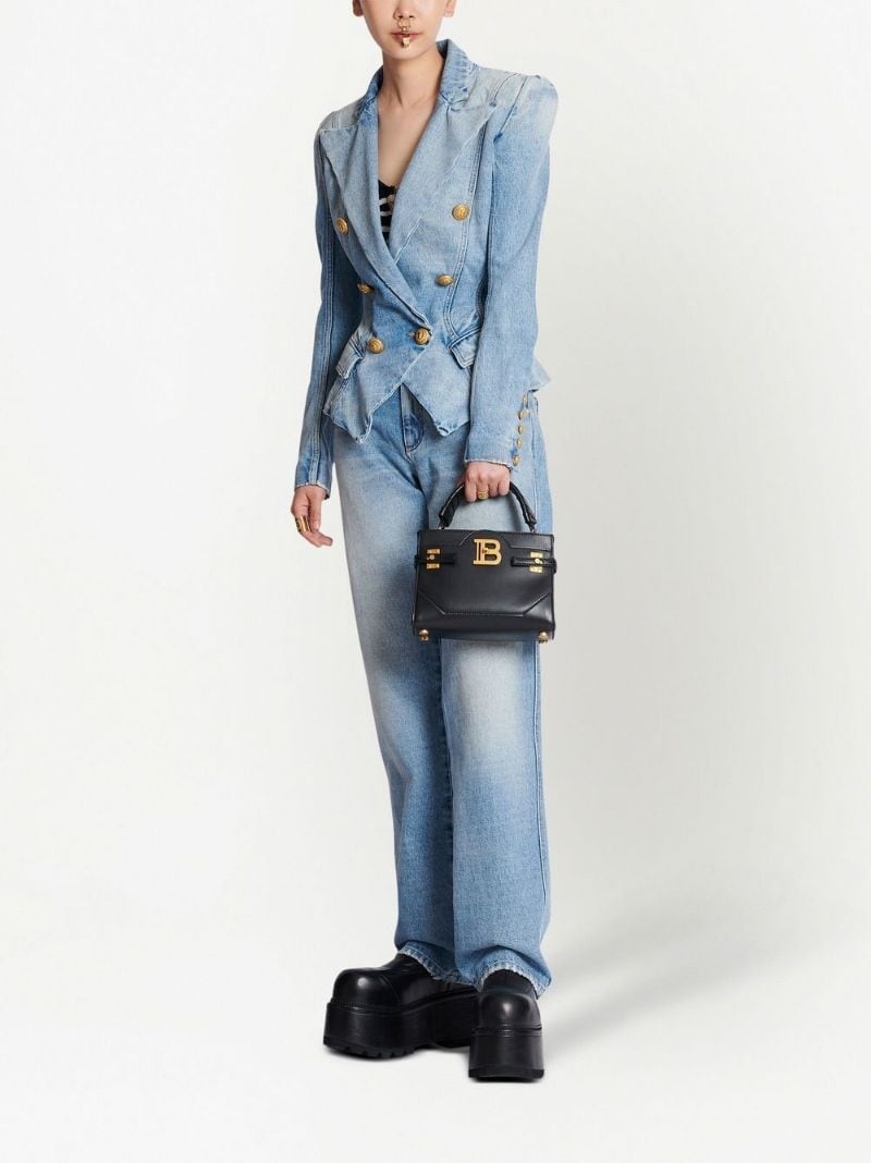 Leather Balmain Denim Blazers Faded Denim Jacket Black Men BALMAIN