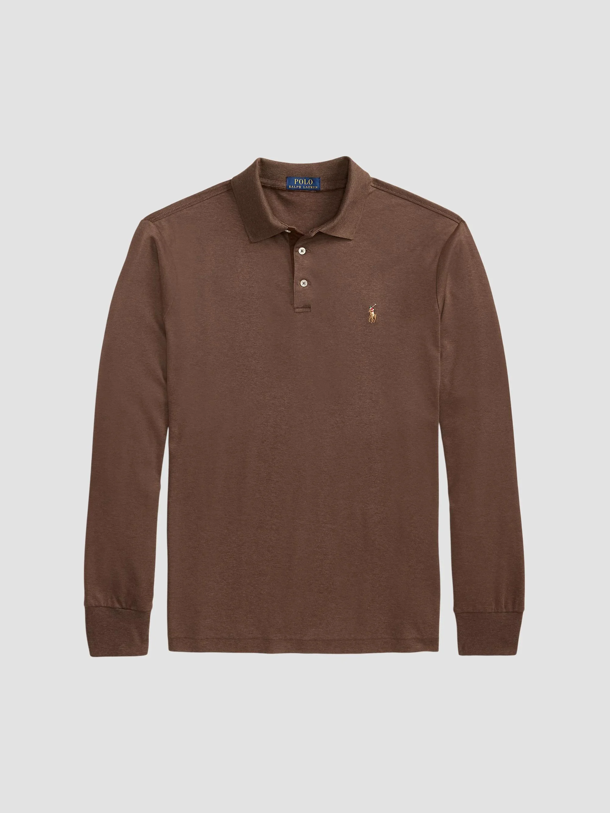 Men's Cotton Interlock Long-Sleeve Polo Shirt - Nutmeg Brown Heather - 1