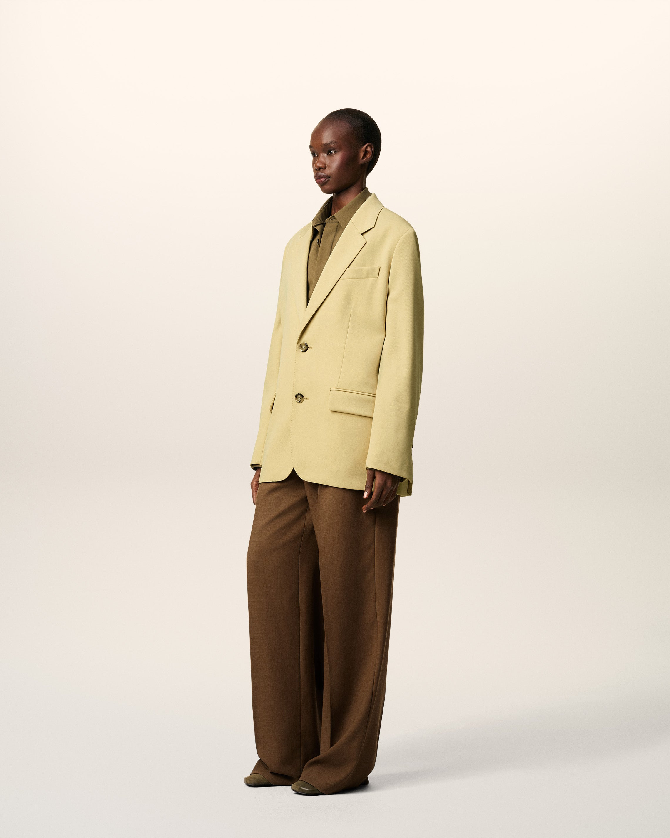 GREEN WOOL LOOSE SINGLE BREASTED JACKET - 6
