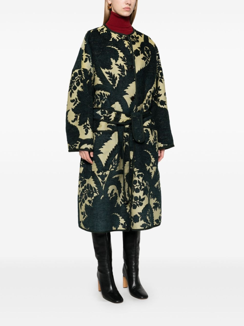 floral-jacquard coat - 3