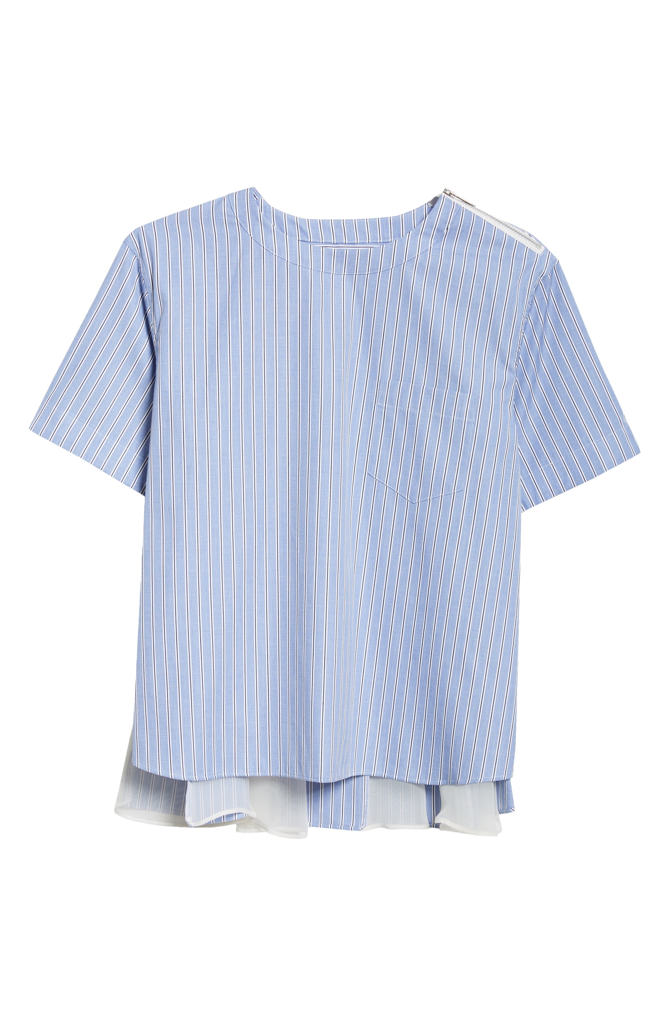 Sacai Mixed Media Poplin & Chiffon Top in Blue Stripe 458 at Nordstrom - 6
