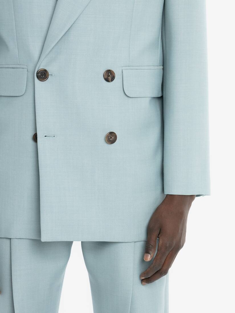 Double-breasted Wool Mohair Jacket in Paradise Blue - 5