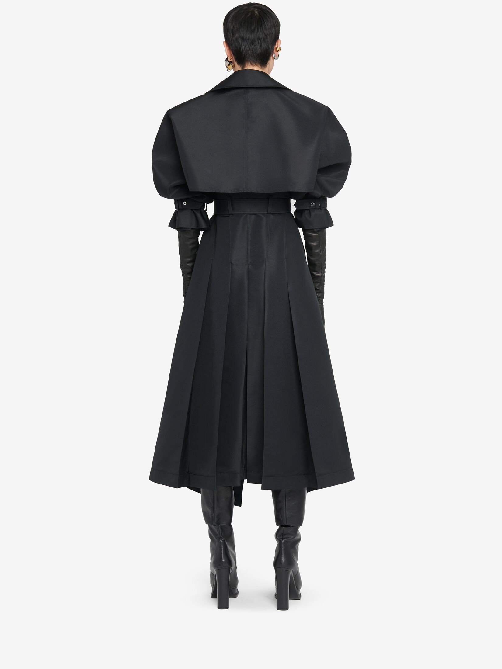 Women's Cutaway Trench Coat in Black - 4