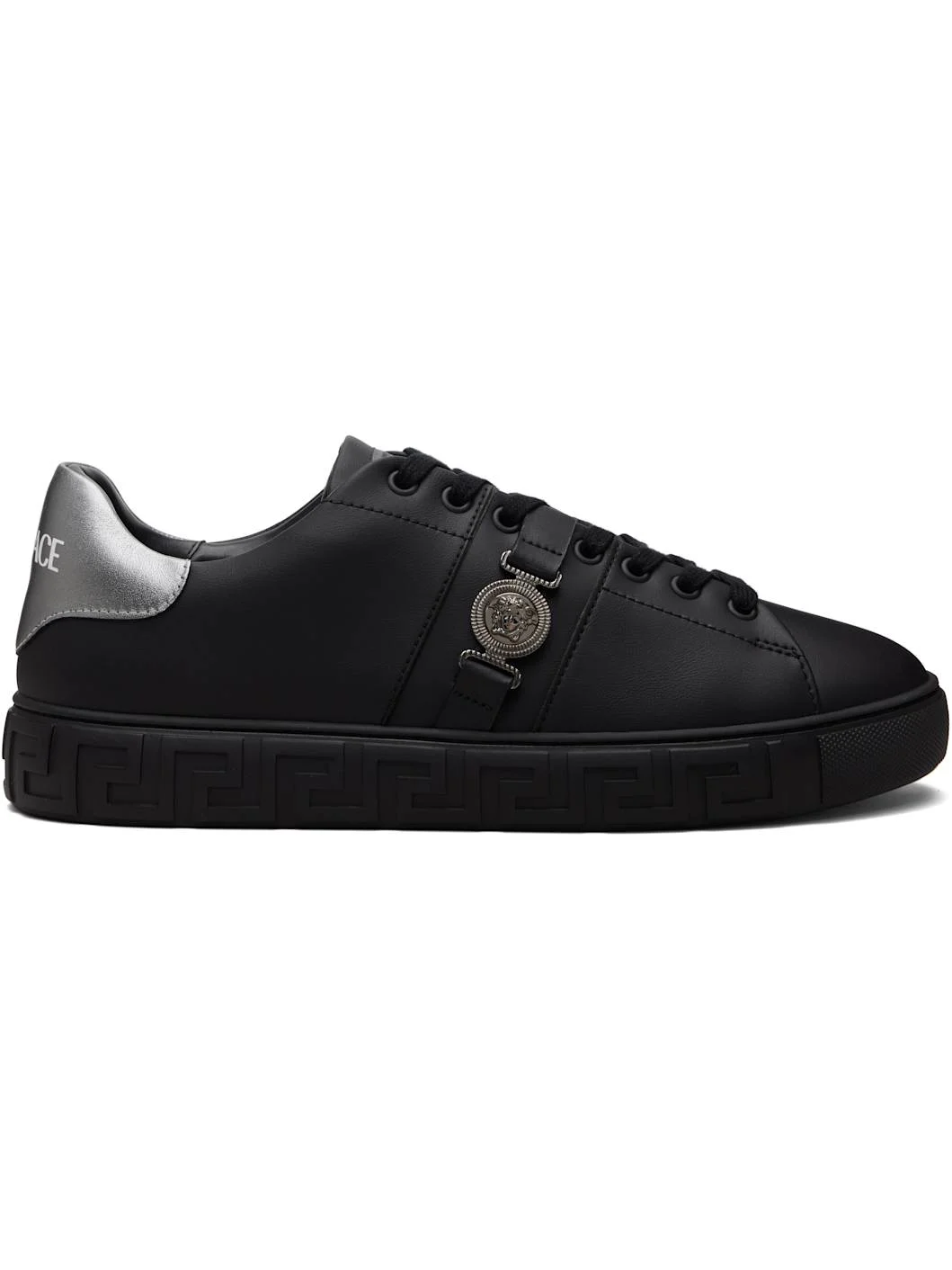 Black Greca Faux-Leather Sneakers - 1