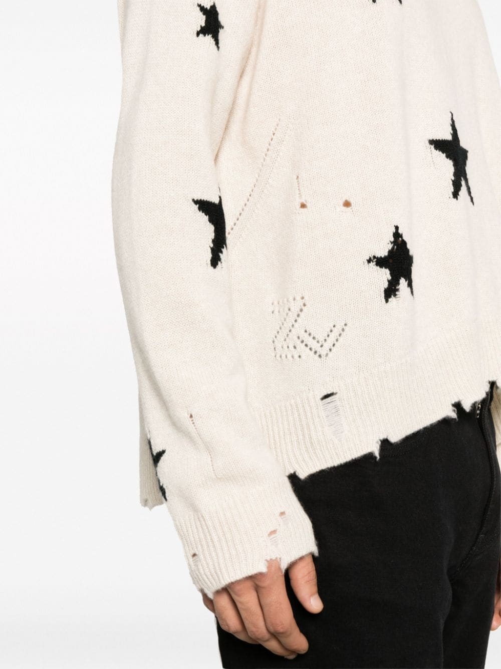 star-intarsia distressed cashmere jumper - 6