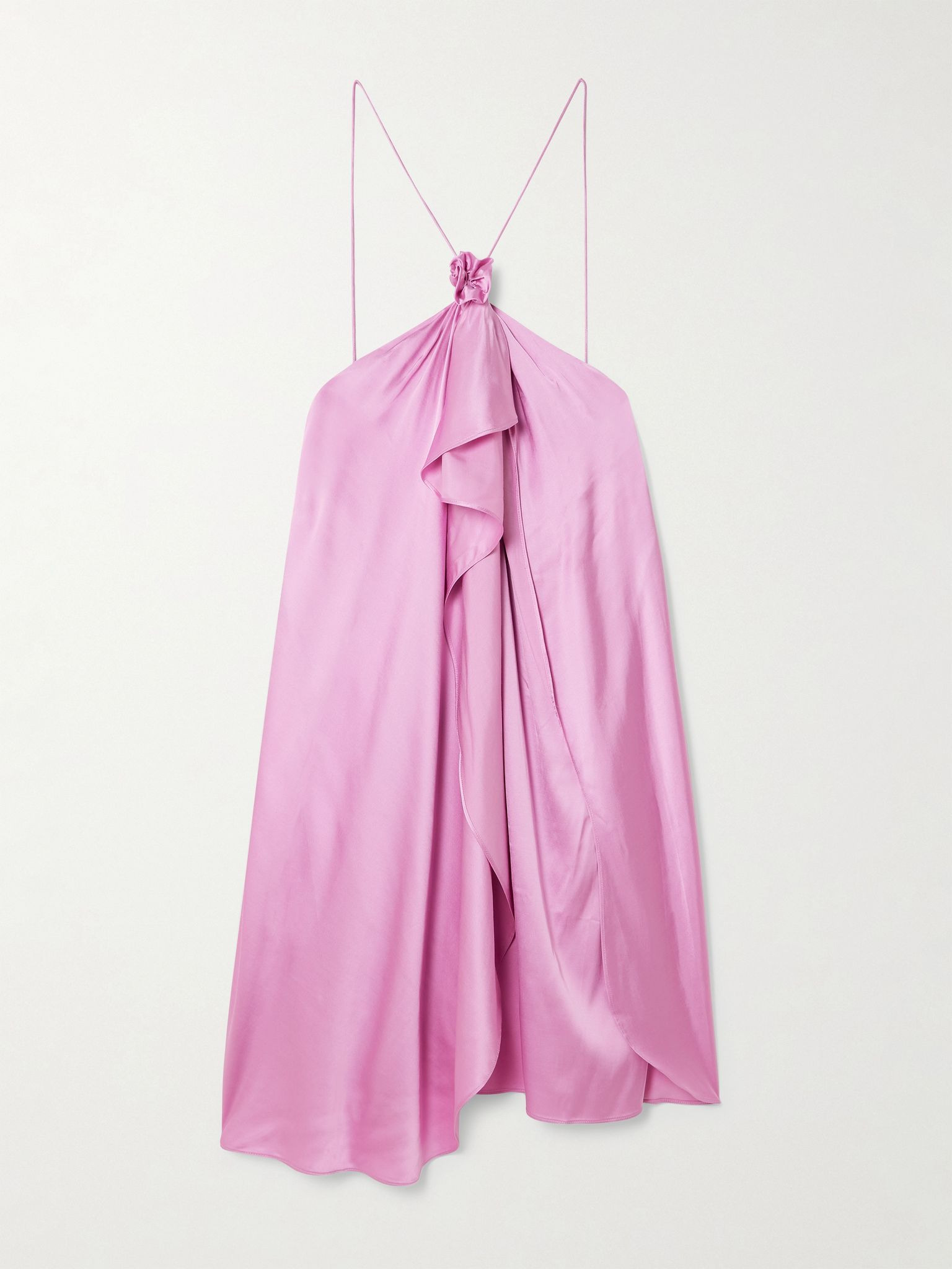 Gathered draped stretch-satin mini dress Pink - 1