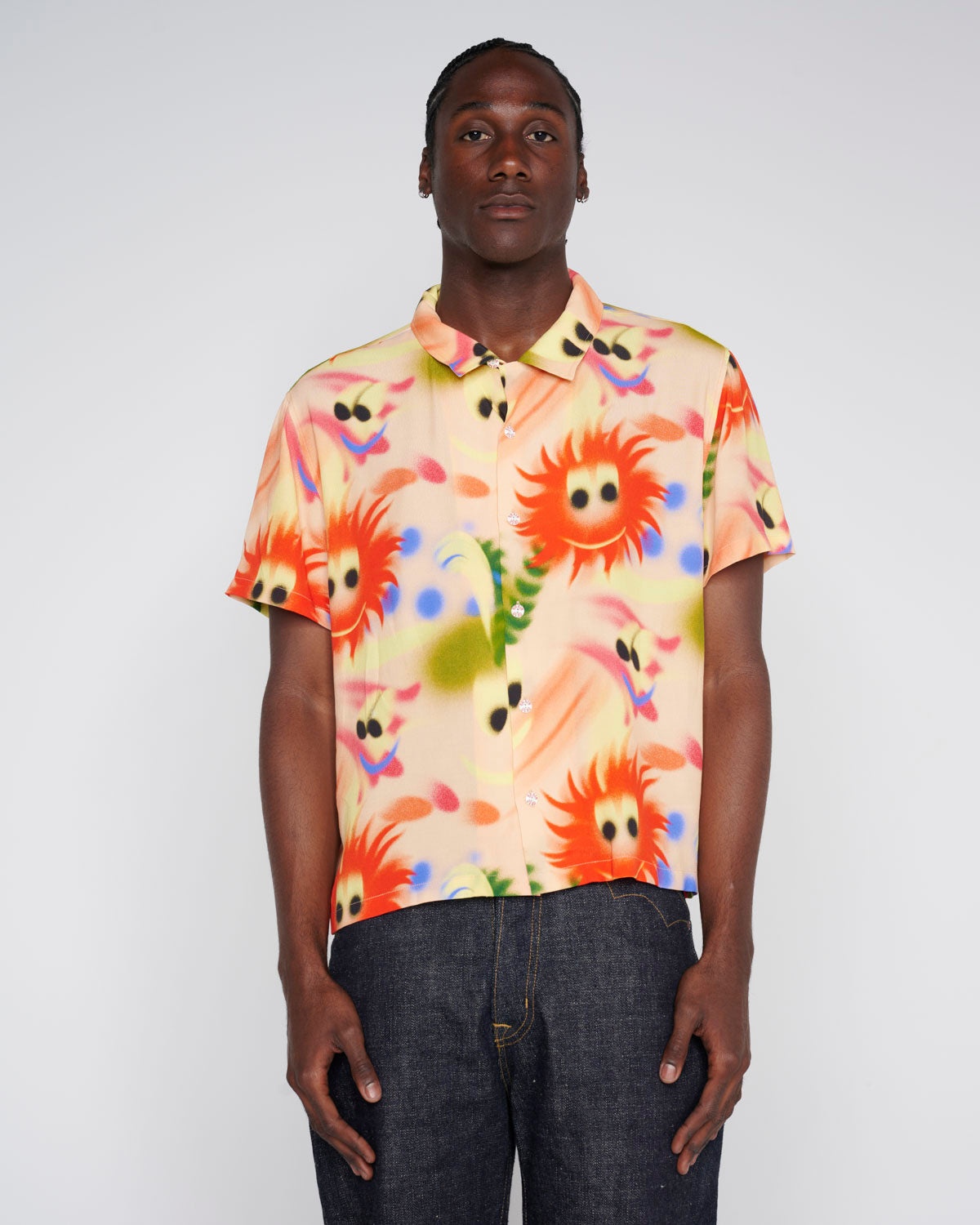 Fuzzy Friends Short Sleeve Button Up Shirt - Pink Multi - 4