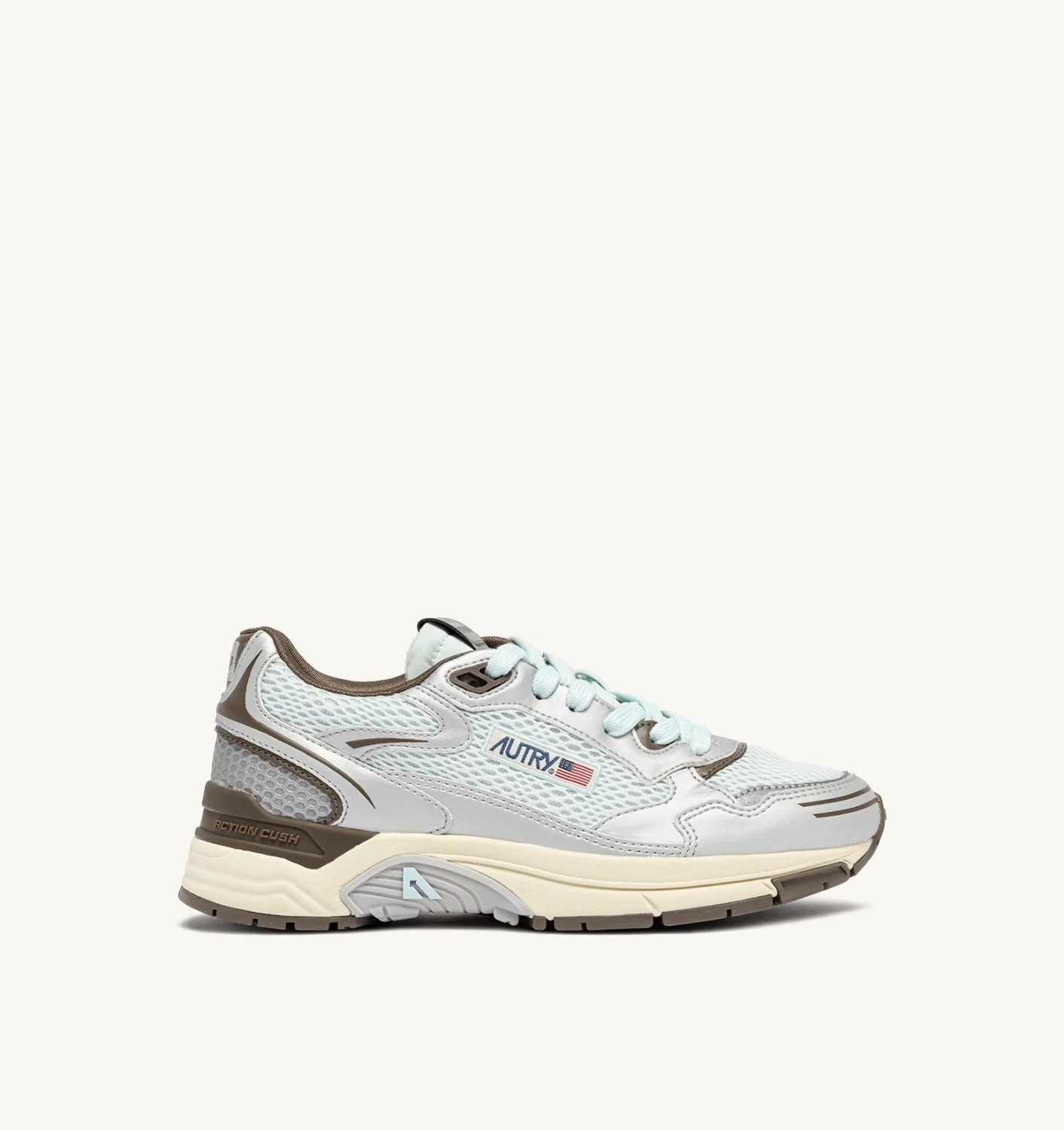HYPERWAY SNEAKERS IN SILVER, SPA BLUE AND CHOCOLATE CHIP SYNTHETIC LEATHER AND MESH - 1