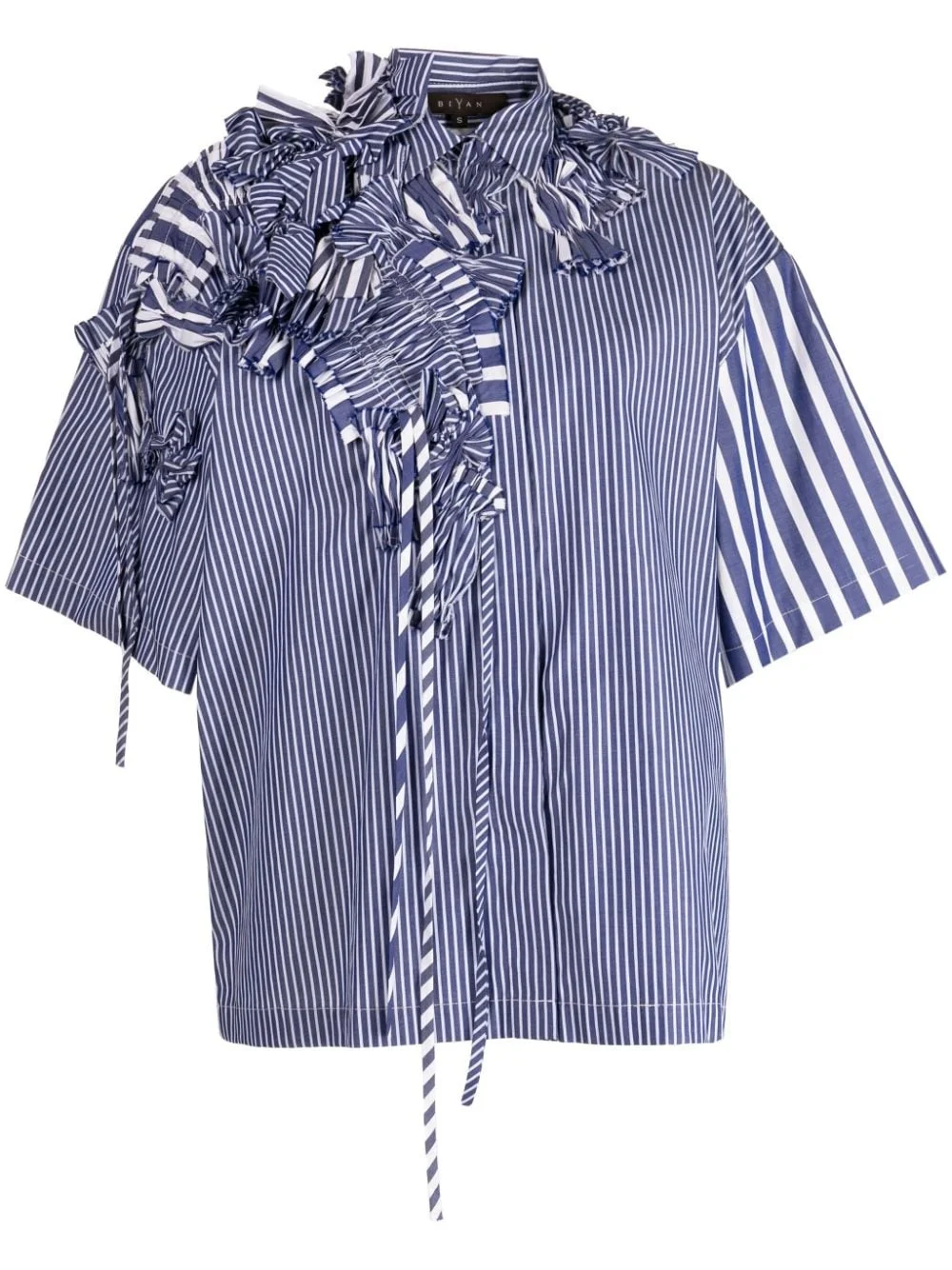 gathered-detail striped cotton shirt - 1