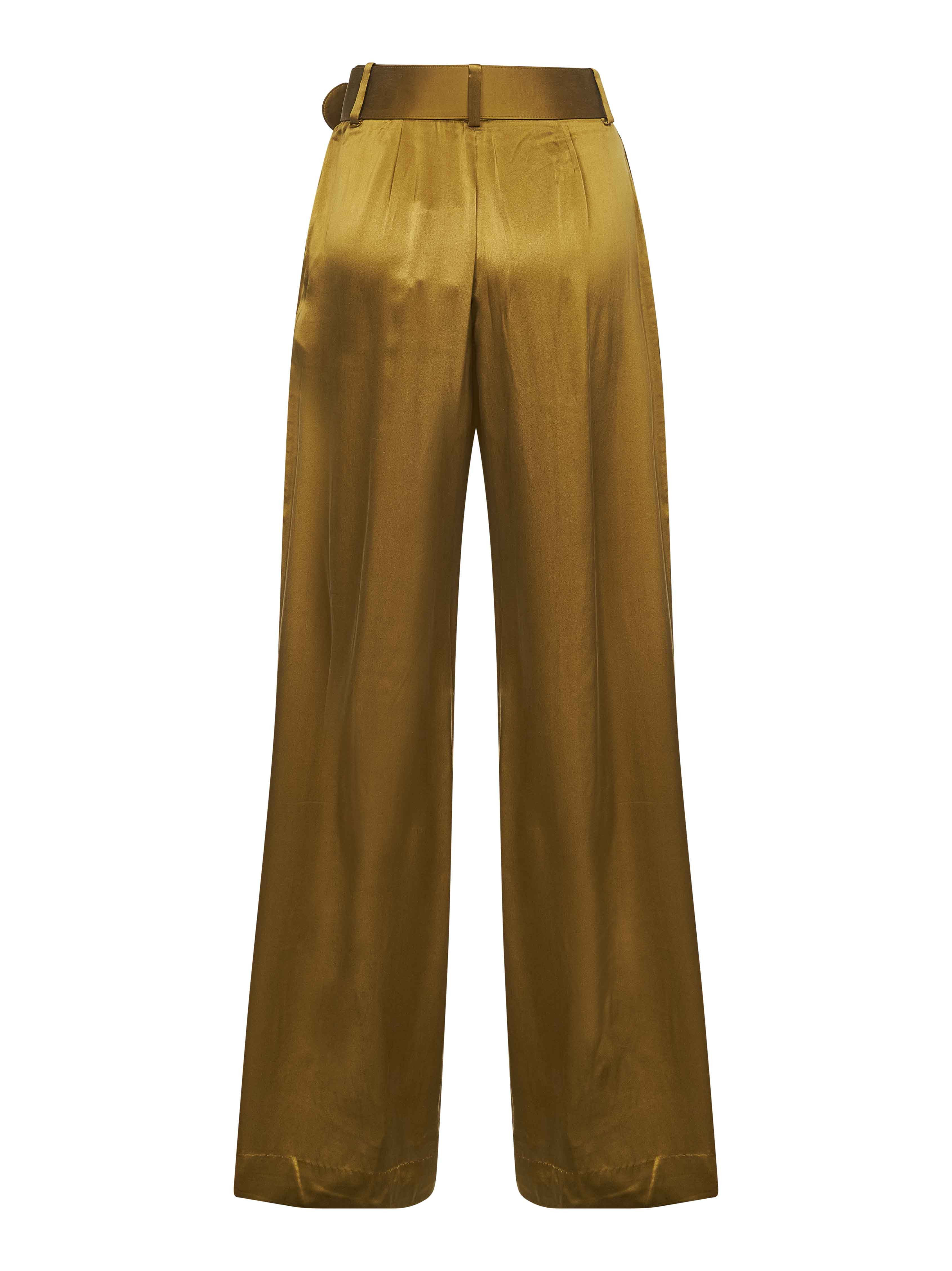 Olive silk two-pleat trousers - 2