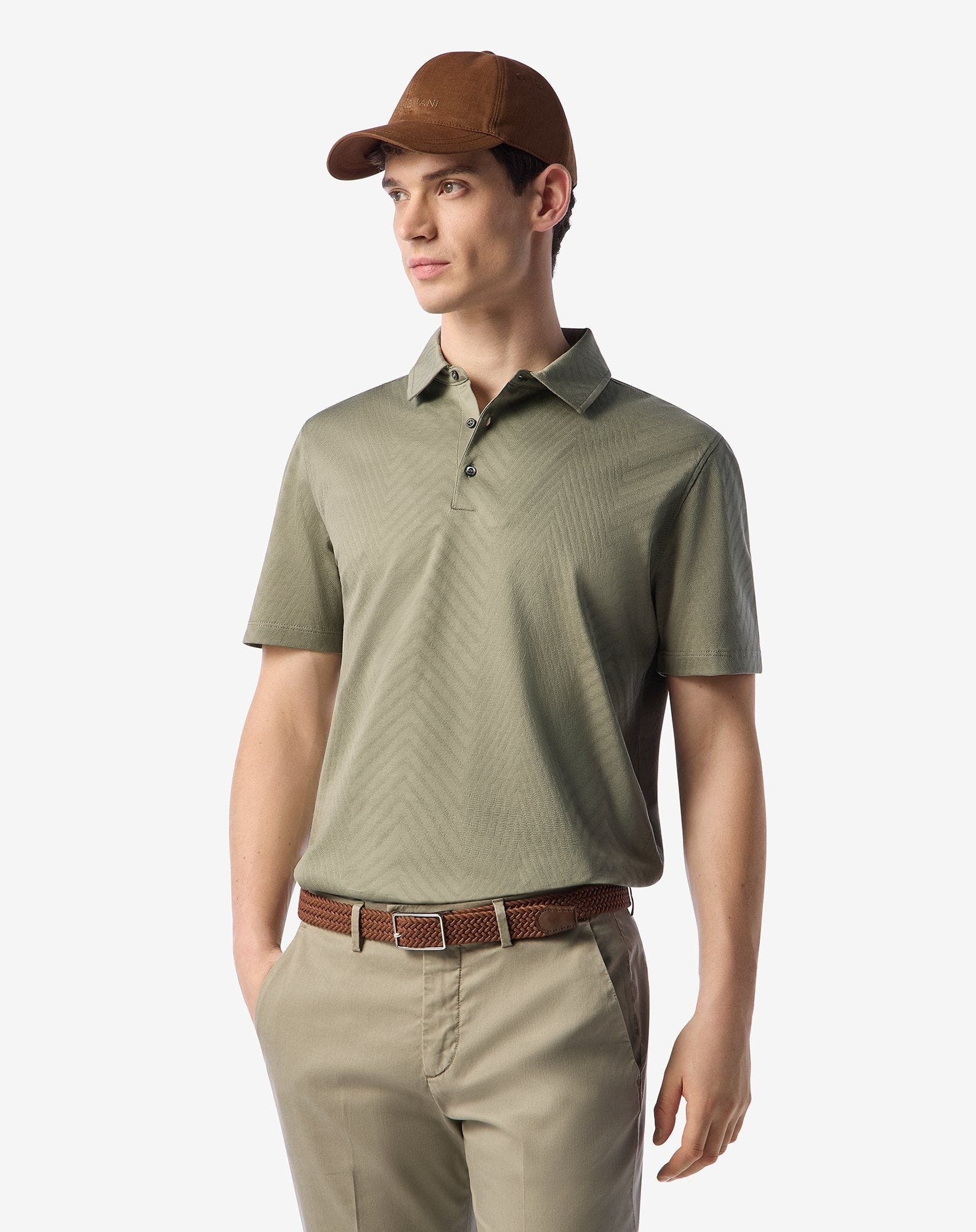 Sage green button-up lisle thread polo shirt - 2
