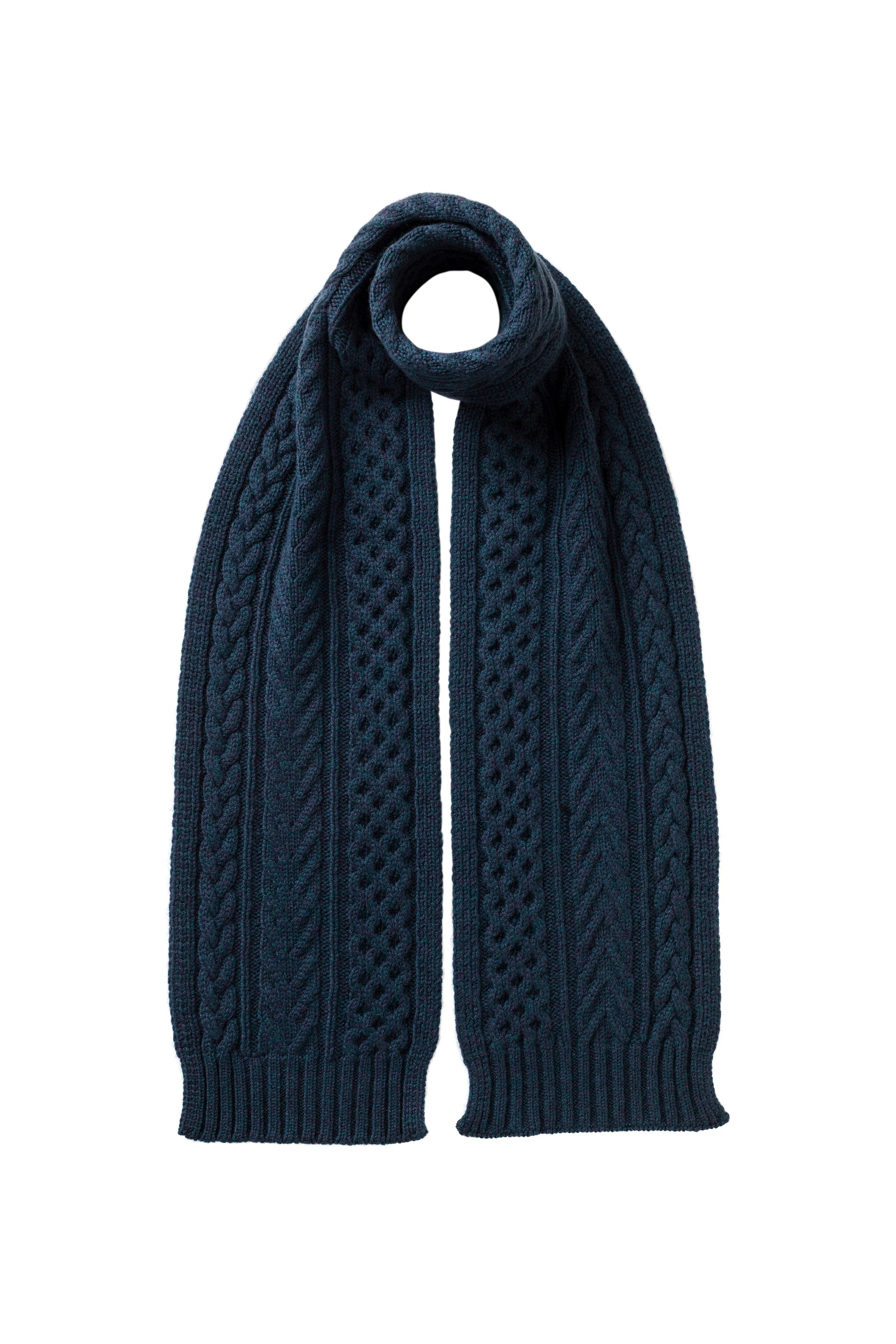 Aran Cable Navy Cashmere Scarf - 1
